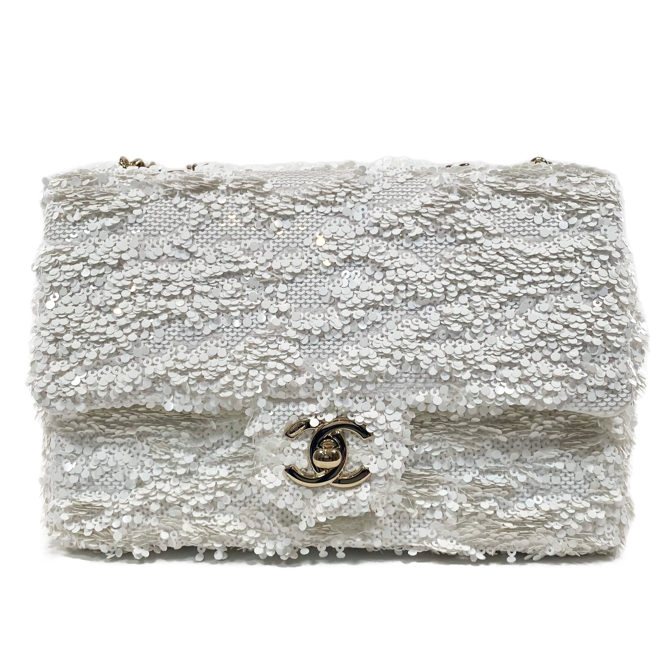 Chanel White Mini Sequin Flap Bag