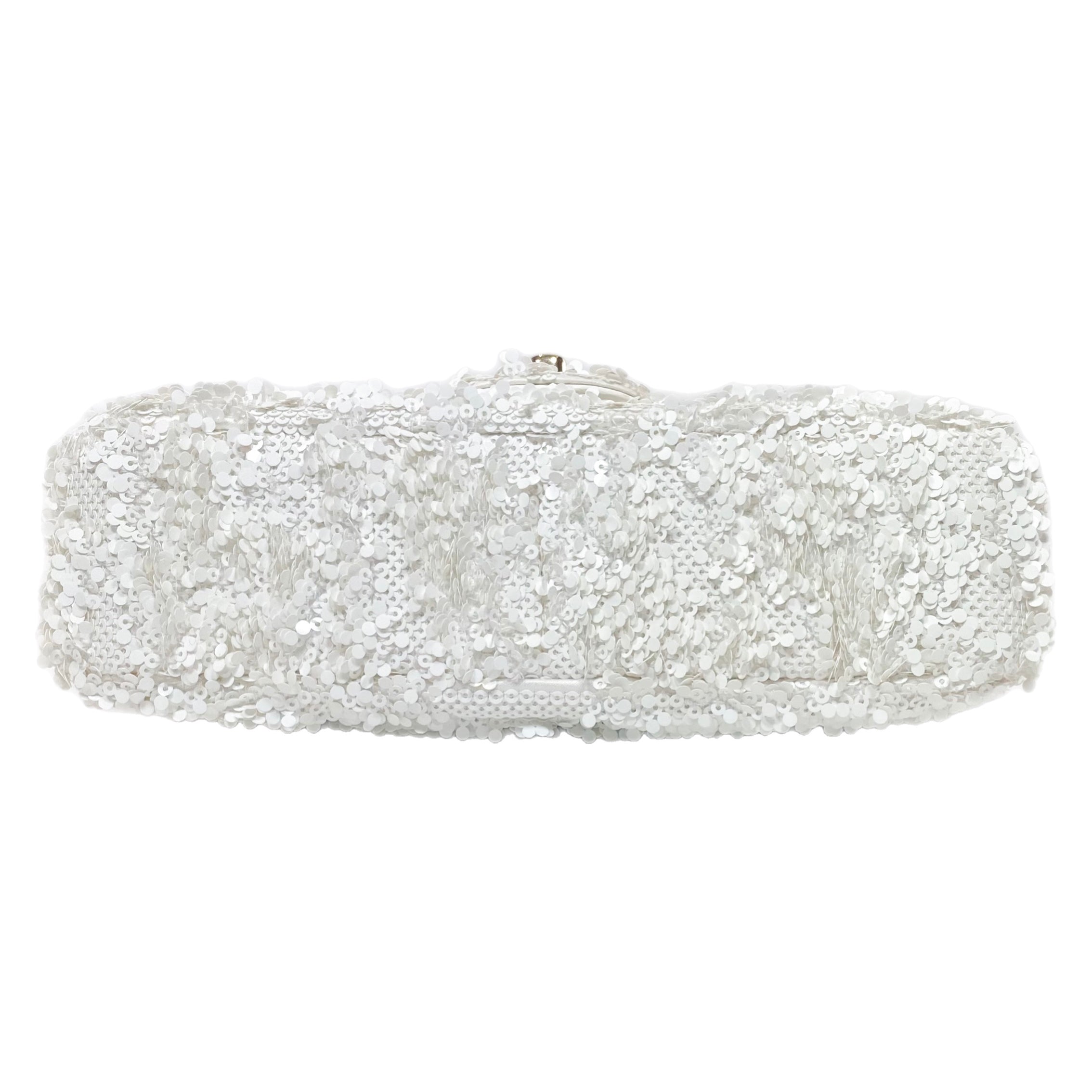 Chanel White Mini Sequin Flap Bag