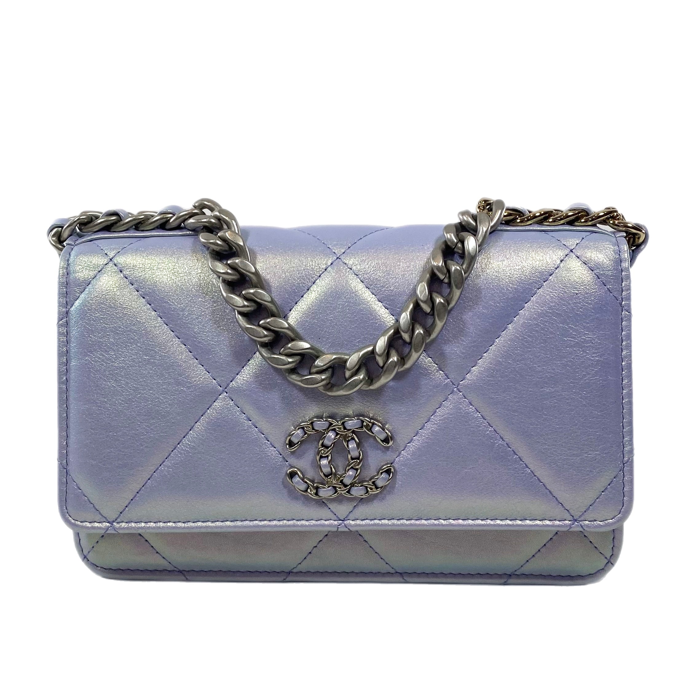 Chanel Iridescent Light Purple Quilted Calfskin Wallet On Chain