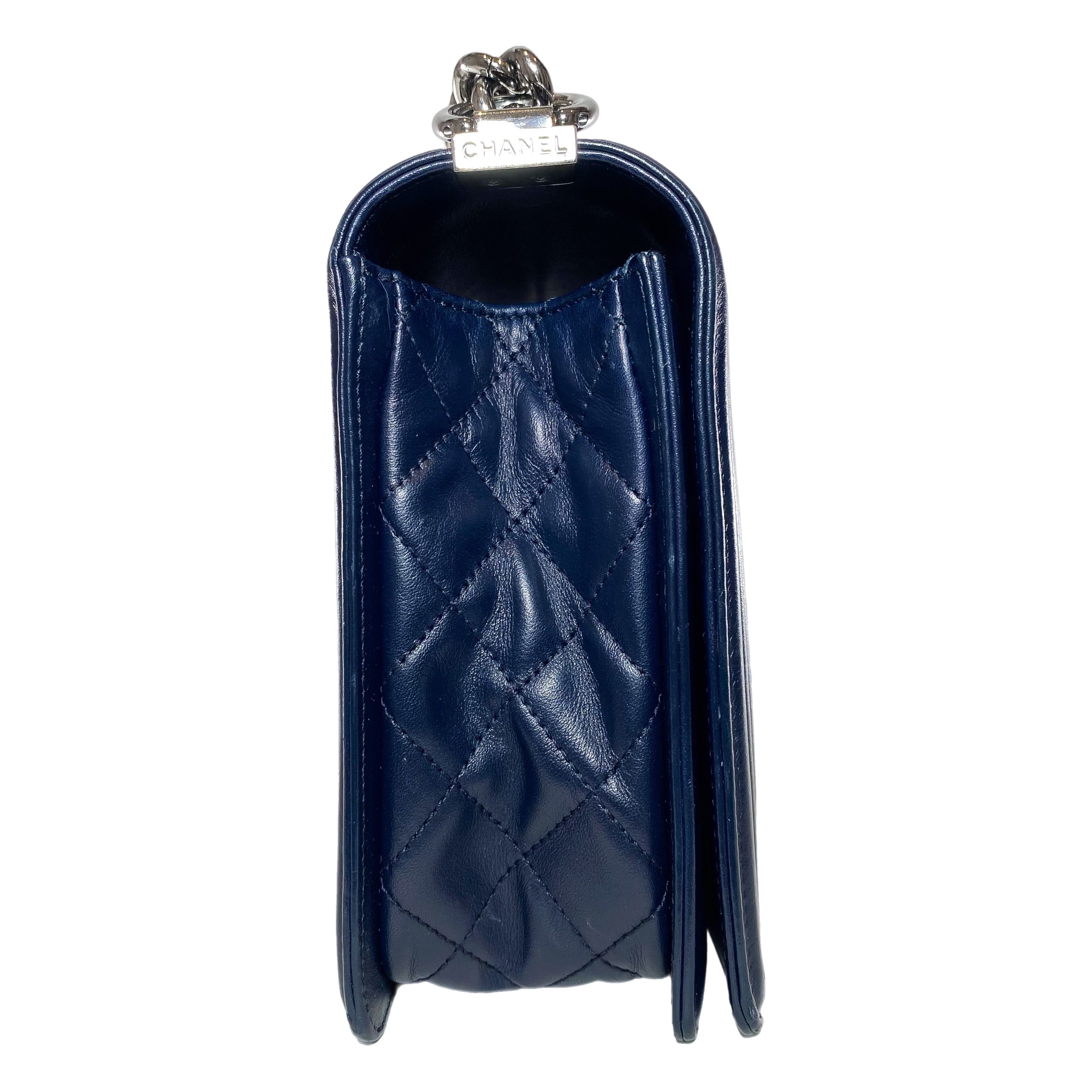 Chanel Navy Chevron Quilted Medium Boy Bag