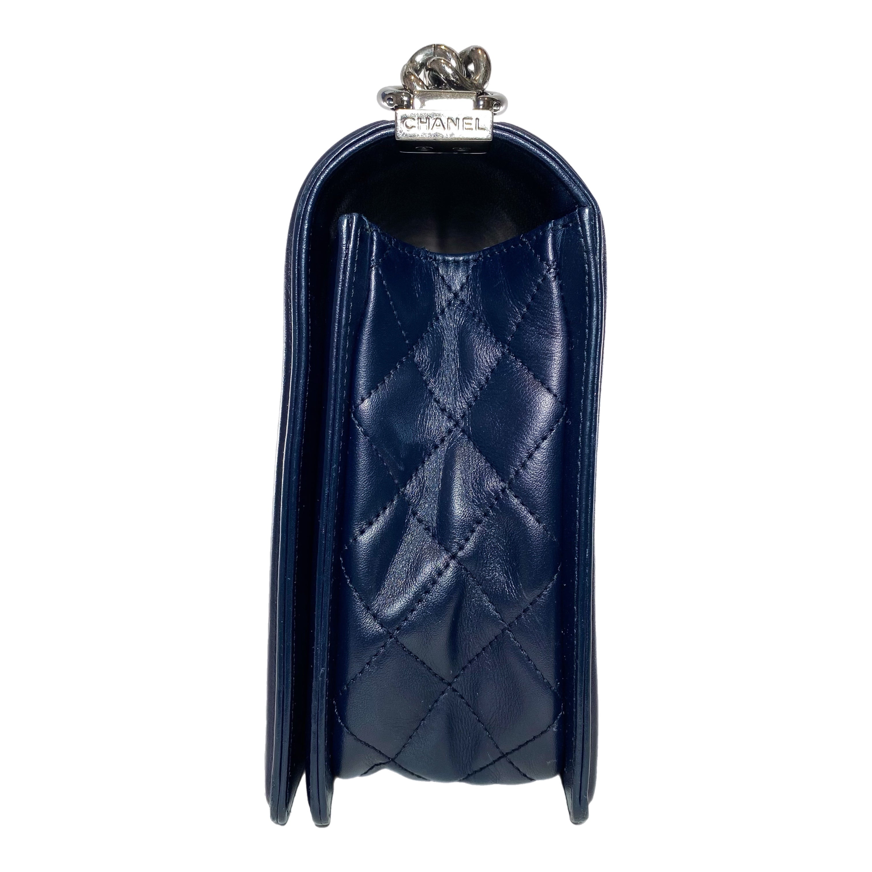 Chanel Navy Chevron Quilted Medium Boy Bag