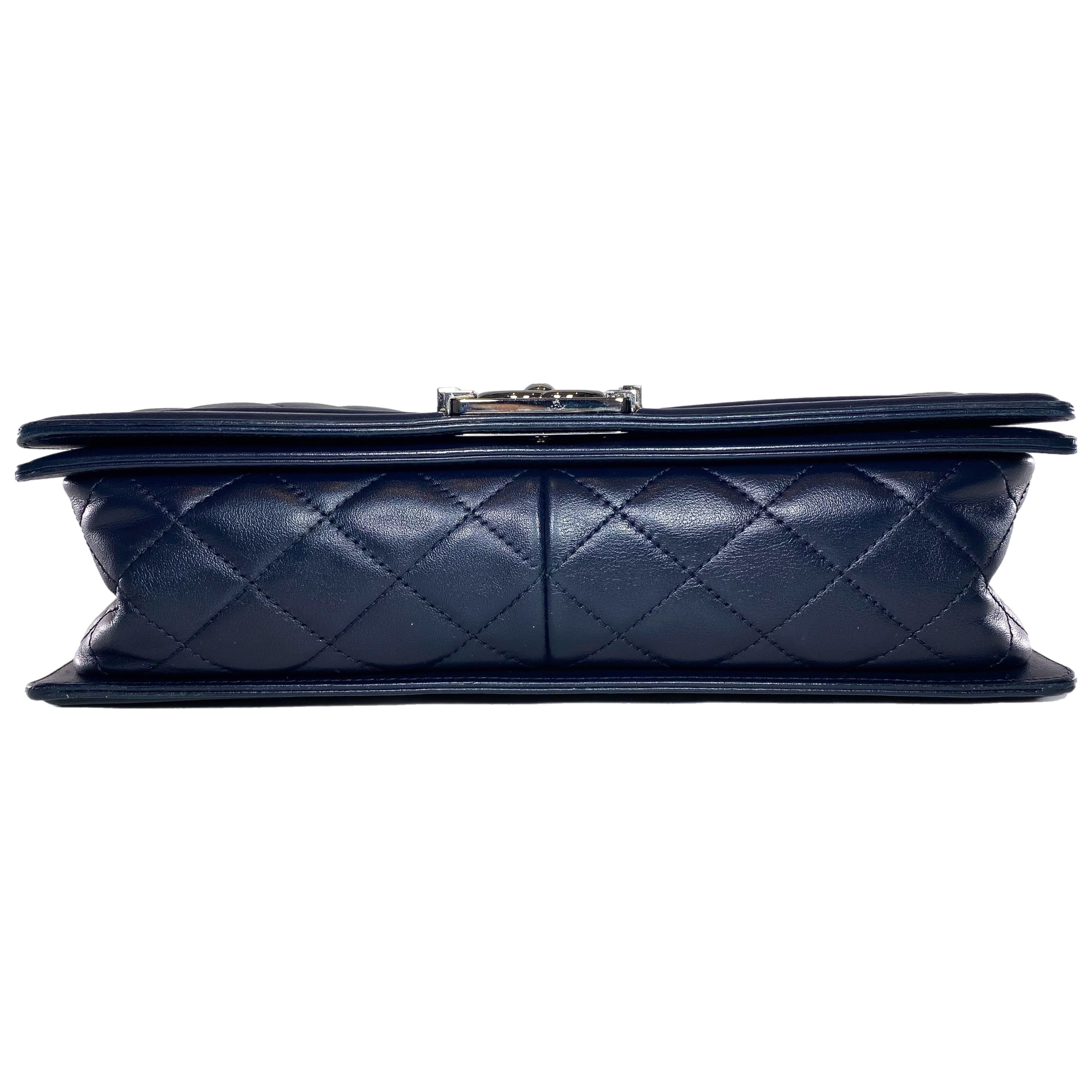 Chanel Navy Chevron Quilted Medium Boy Bag