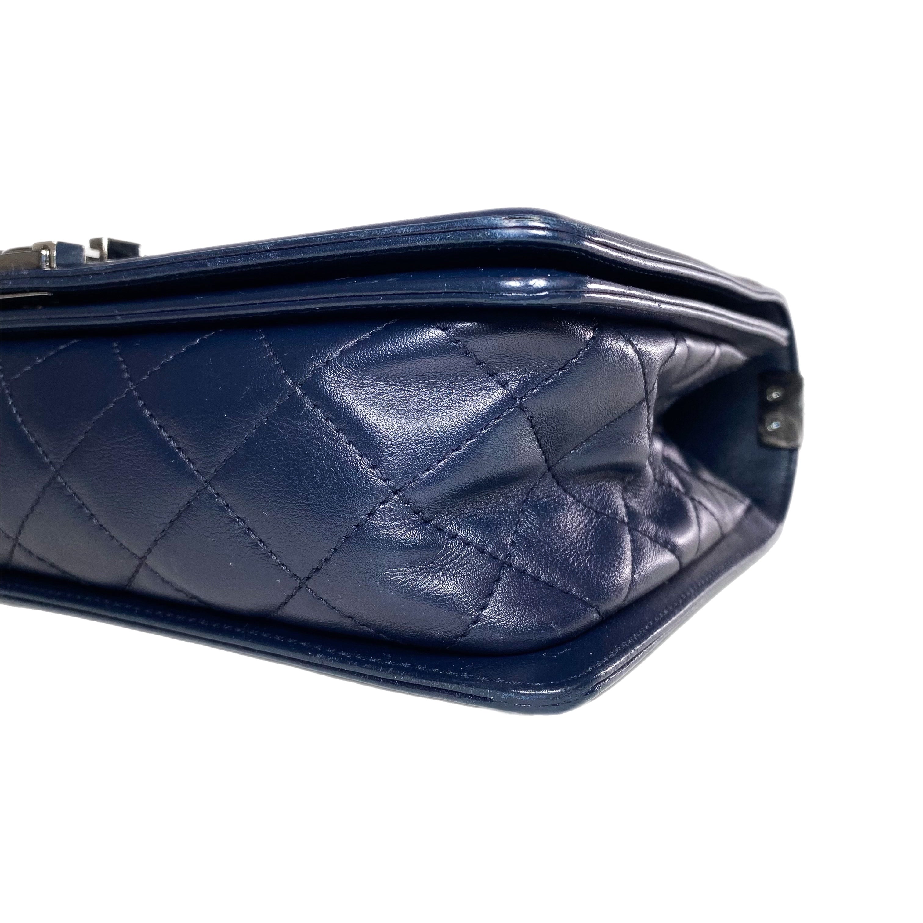 Chanel Navy Chevron Quilted Medium Boy Bag