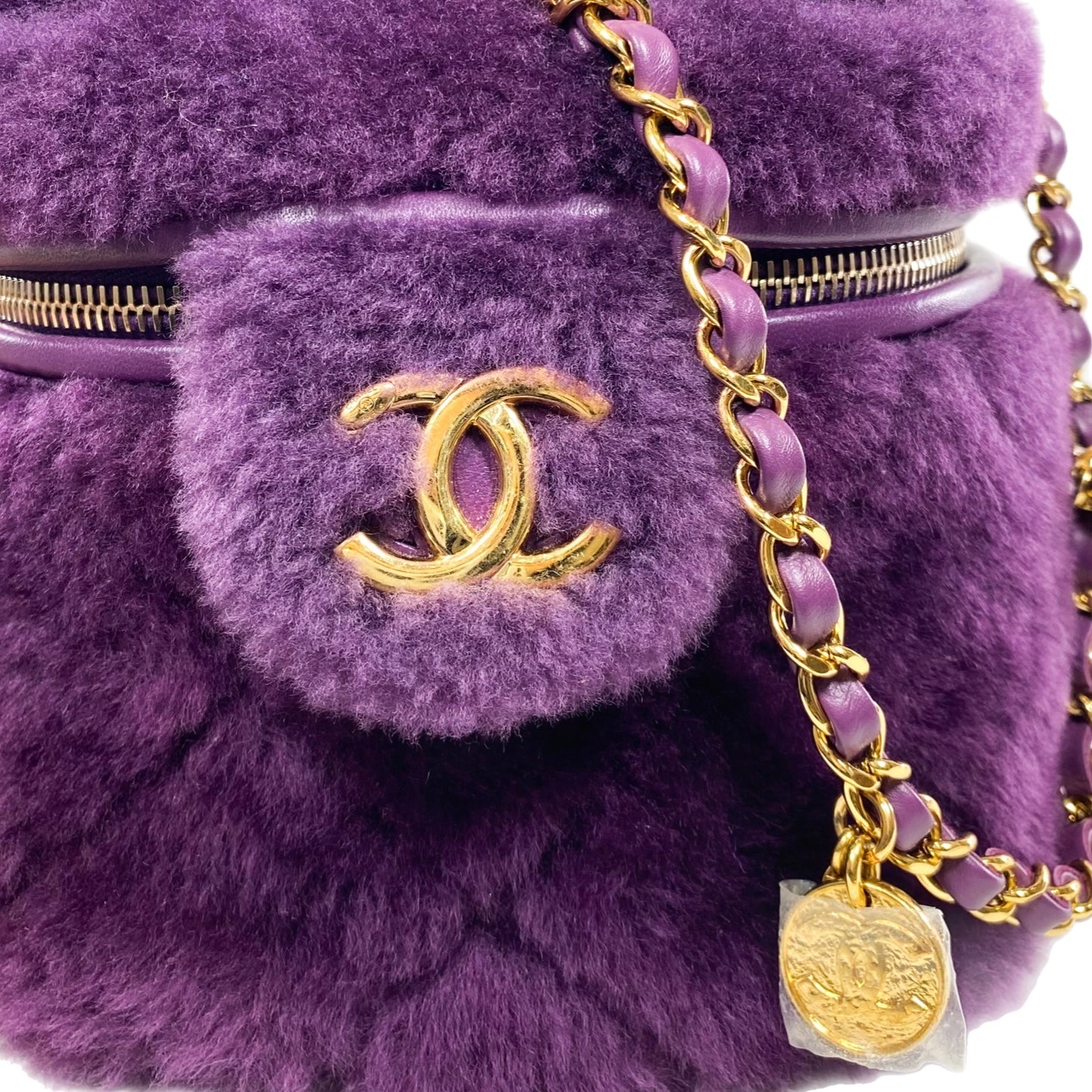 Chanel Small Quilted Purple Shearling Top Handle Vanity Bag