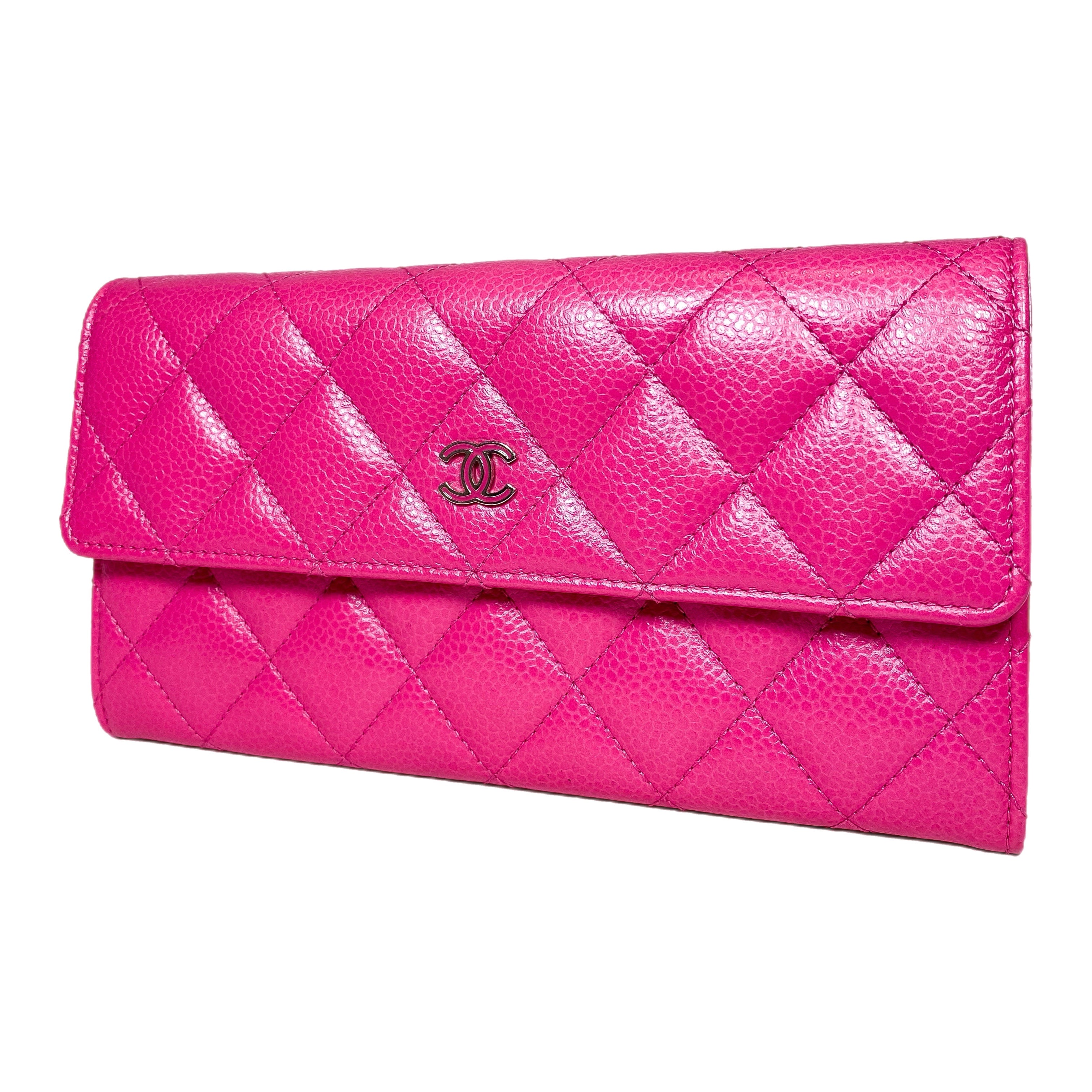 Chanel Pink Quilted Large Gusset Flap Wallet