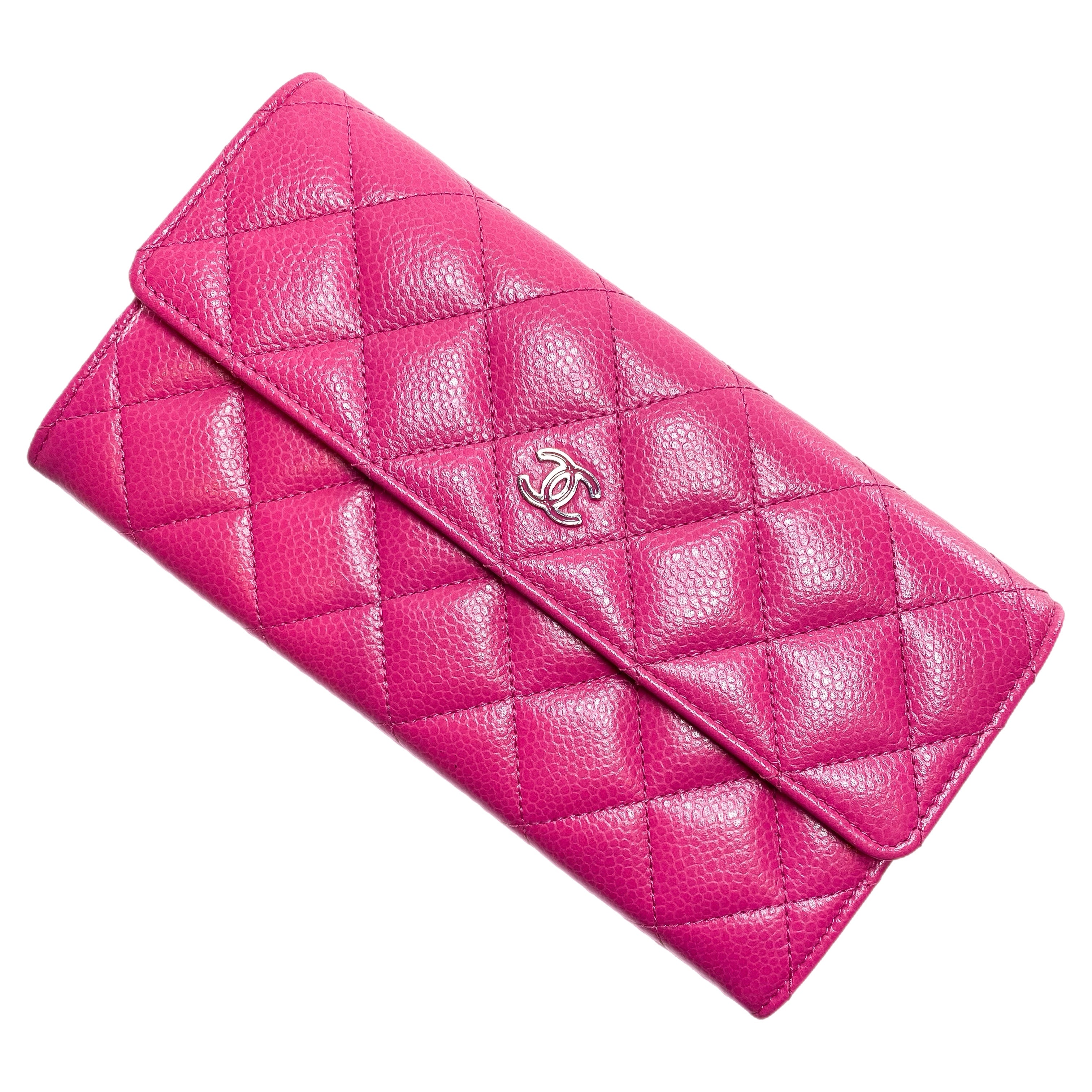 Chanel Pink Quilted Large Gusset Flap Wallet