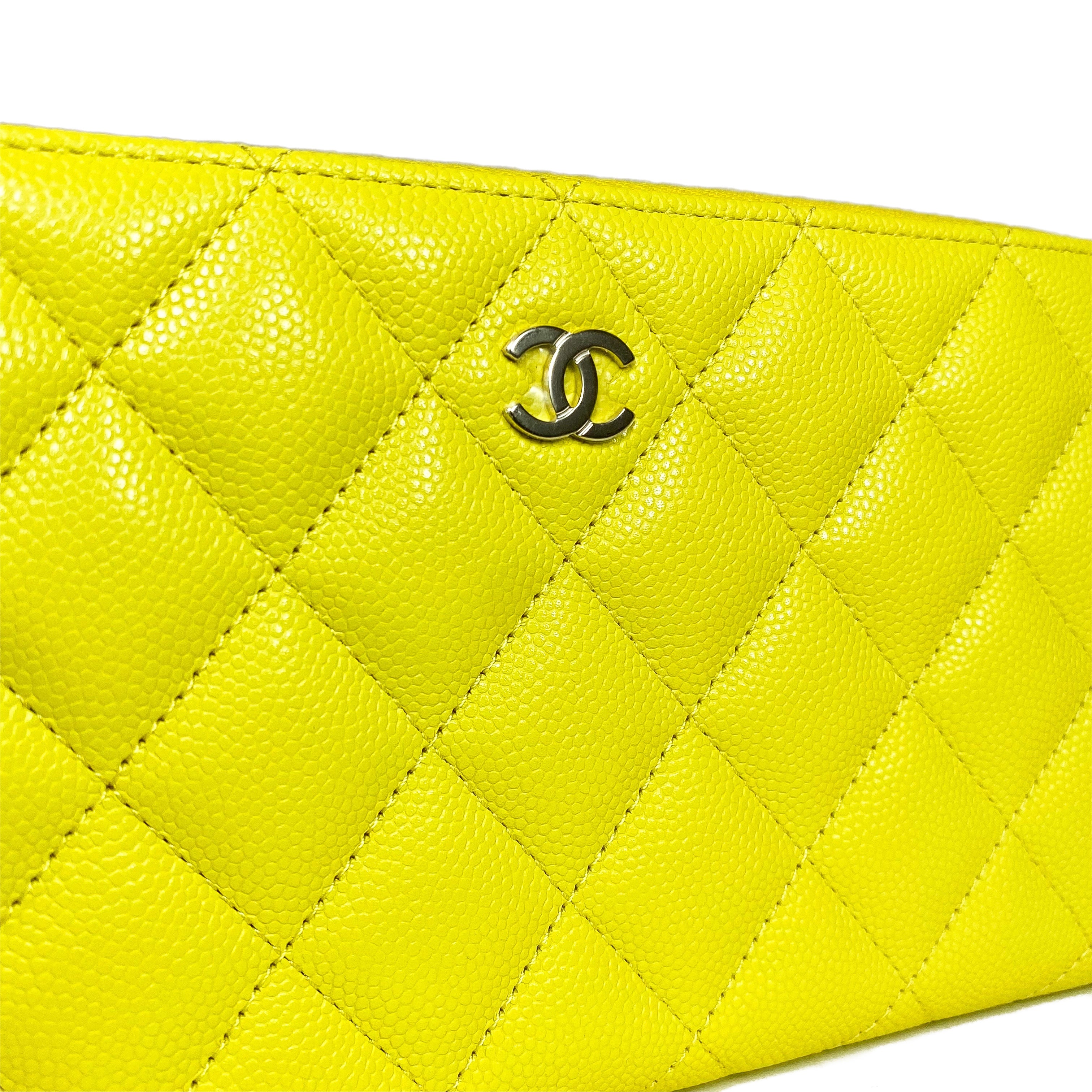 Chanel Yellow Quilted Large Gusset Zip Around Wallet