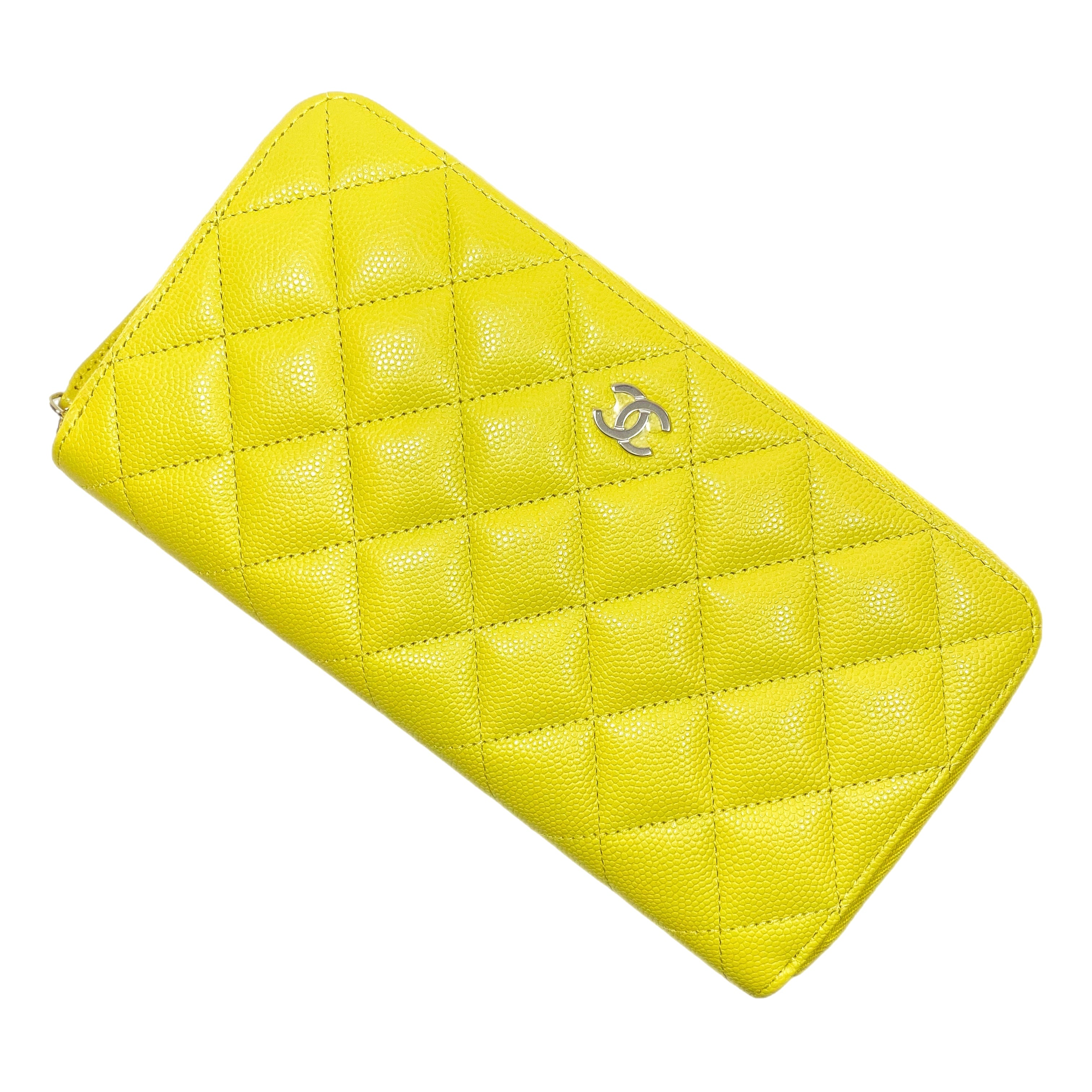 Chanel Yellow Quilted Large Gusset Zip Around Wallet