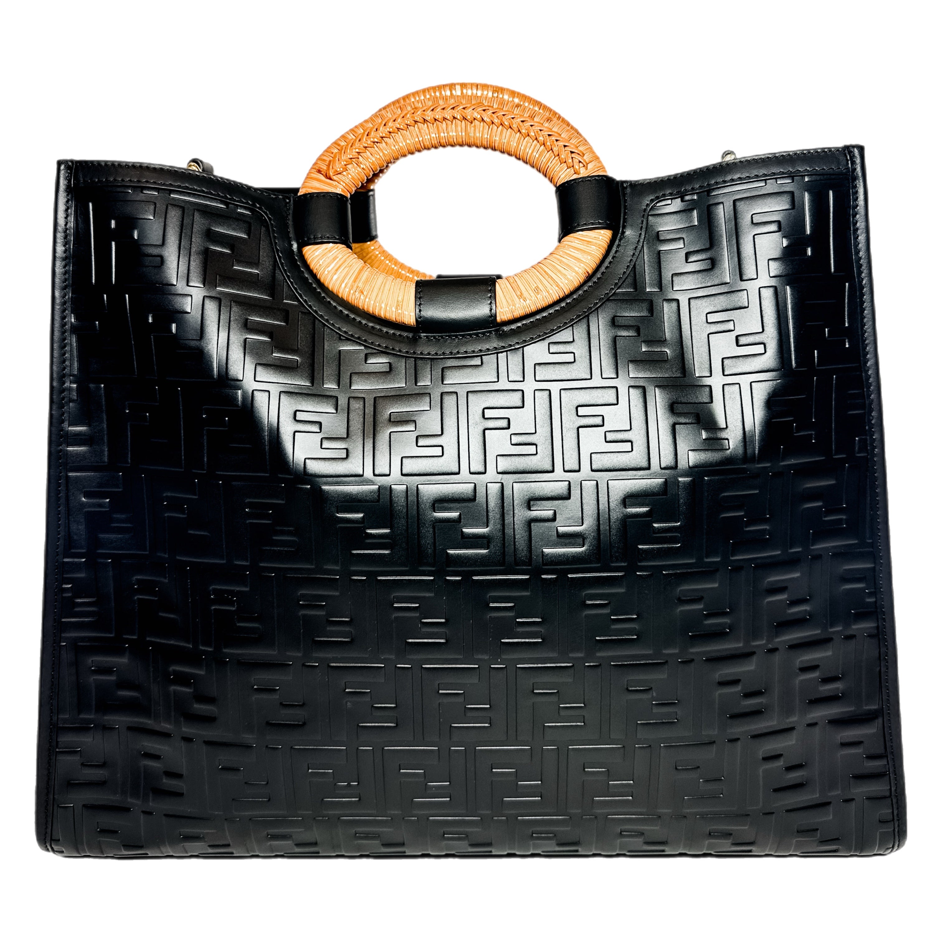 Fendi Black Wicker Embossed Large Runaway Shopper Tote