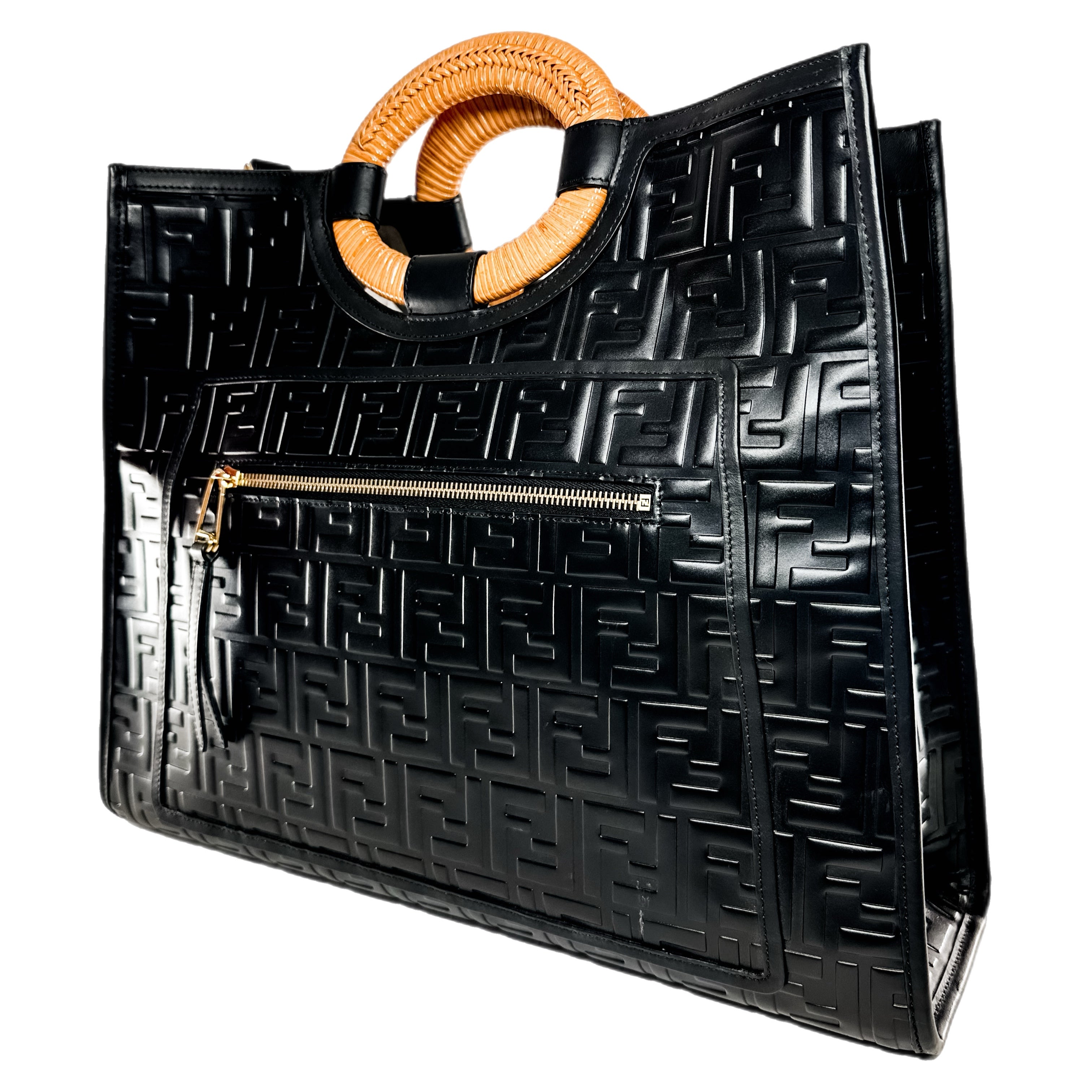 Fendi Black Wicker Embossed Large Runaway Shopper Tote