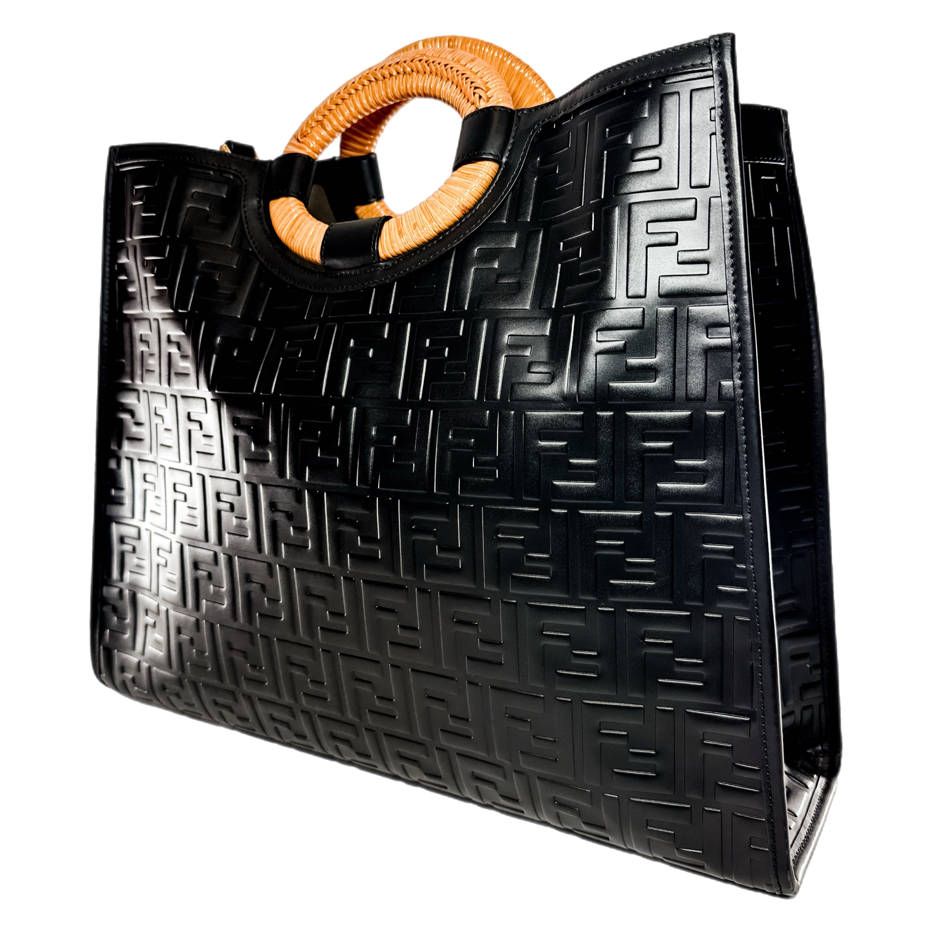 Fendi Black Wicker Embossed Large Runaway Shopper Tote