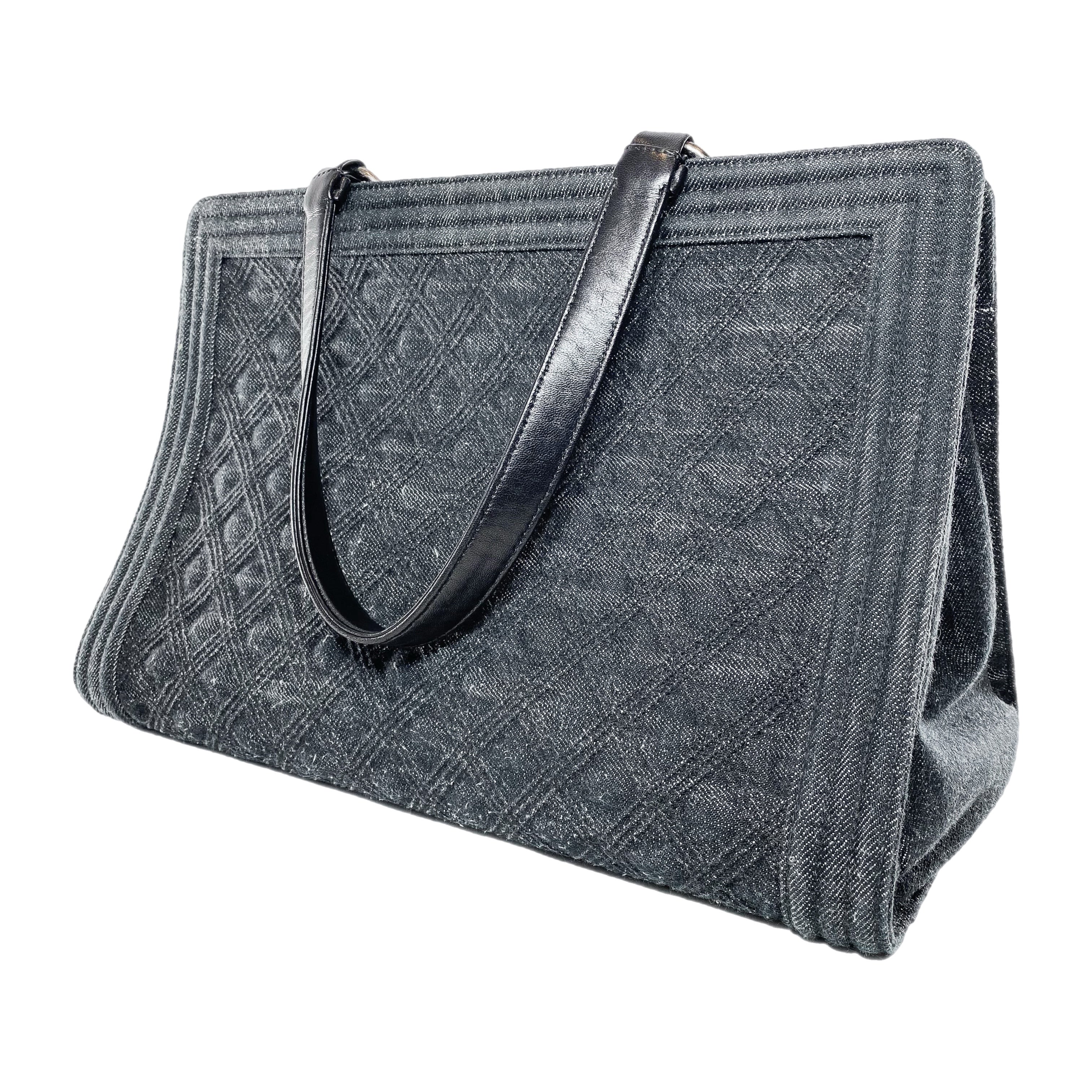 Chanel Black Denim Quilted Boy Shopping Tote