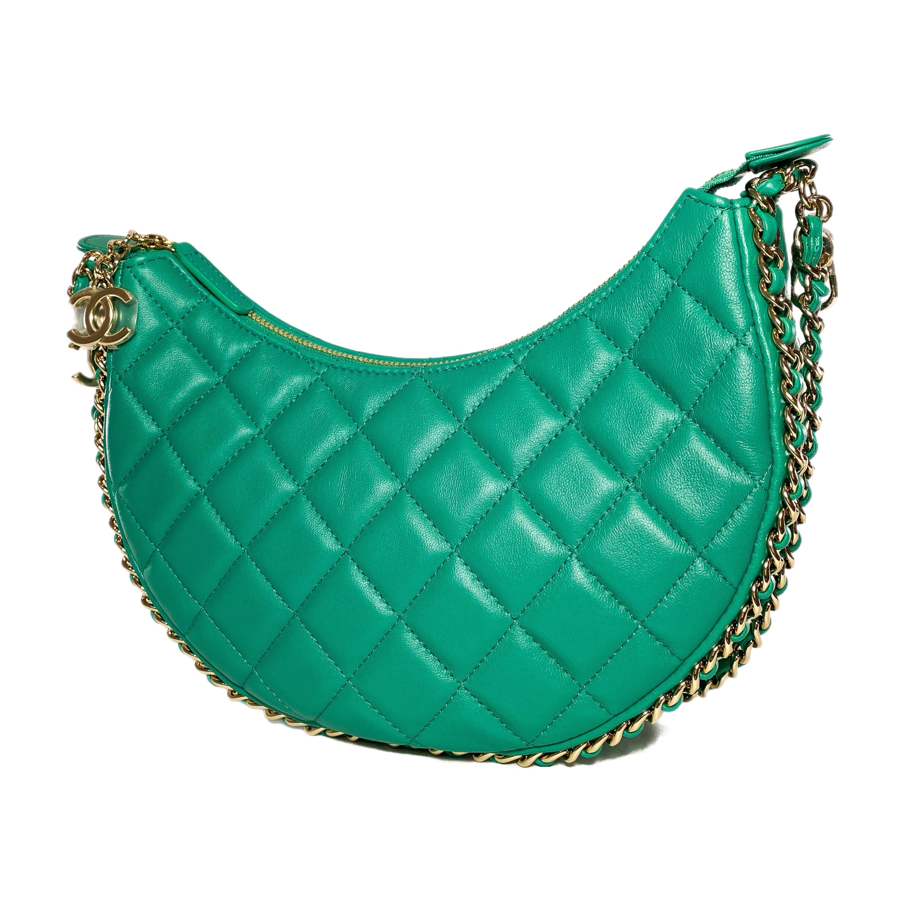 Chanel Small Green Quilted Hobo Bag