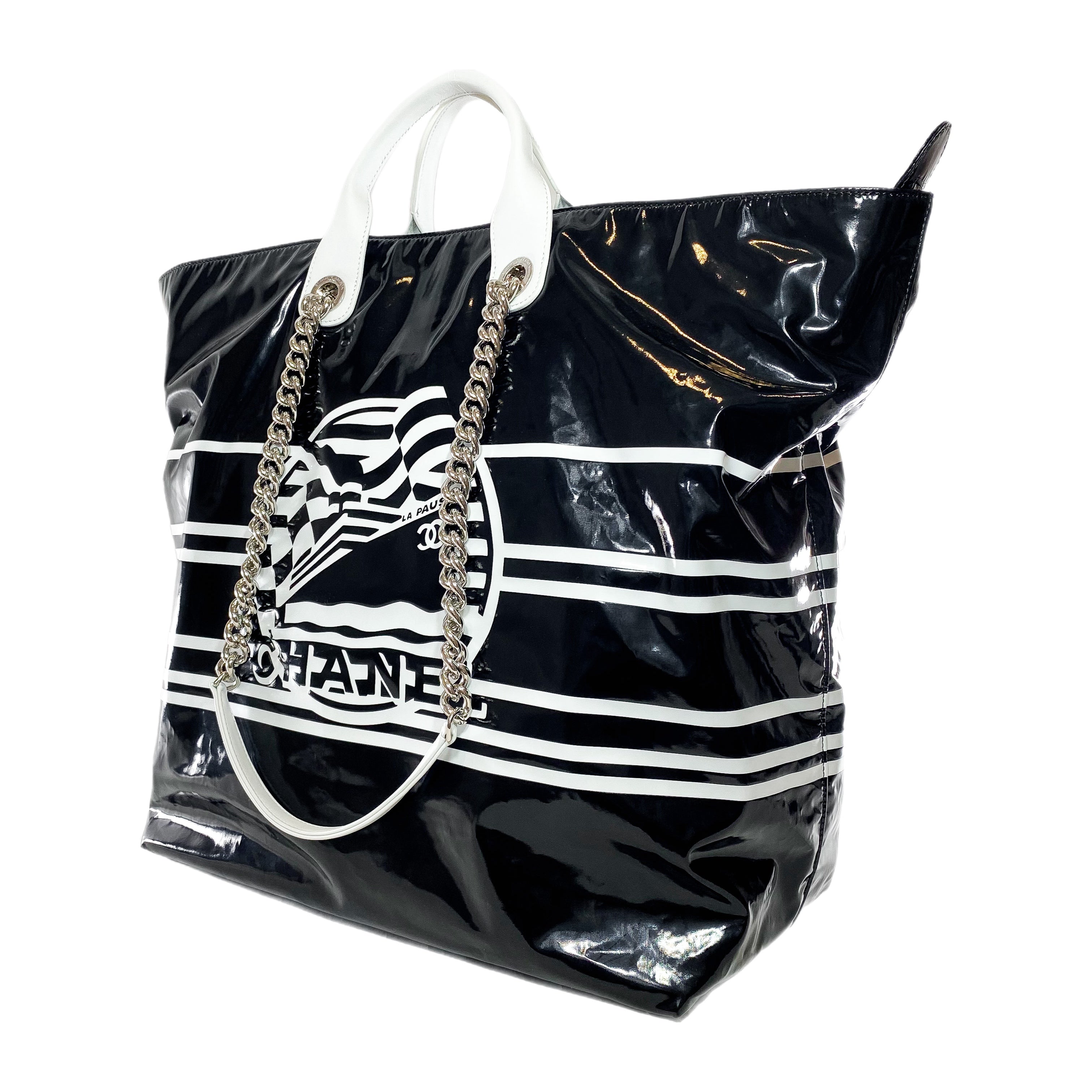 Chanel Black White Vinyl La Pausa Bay Shopping Bag Consign of the Times