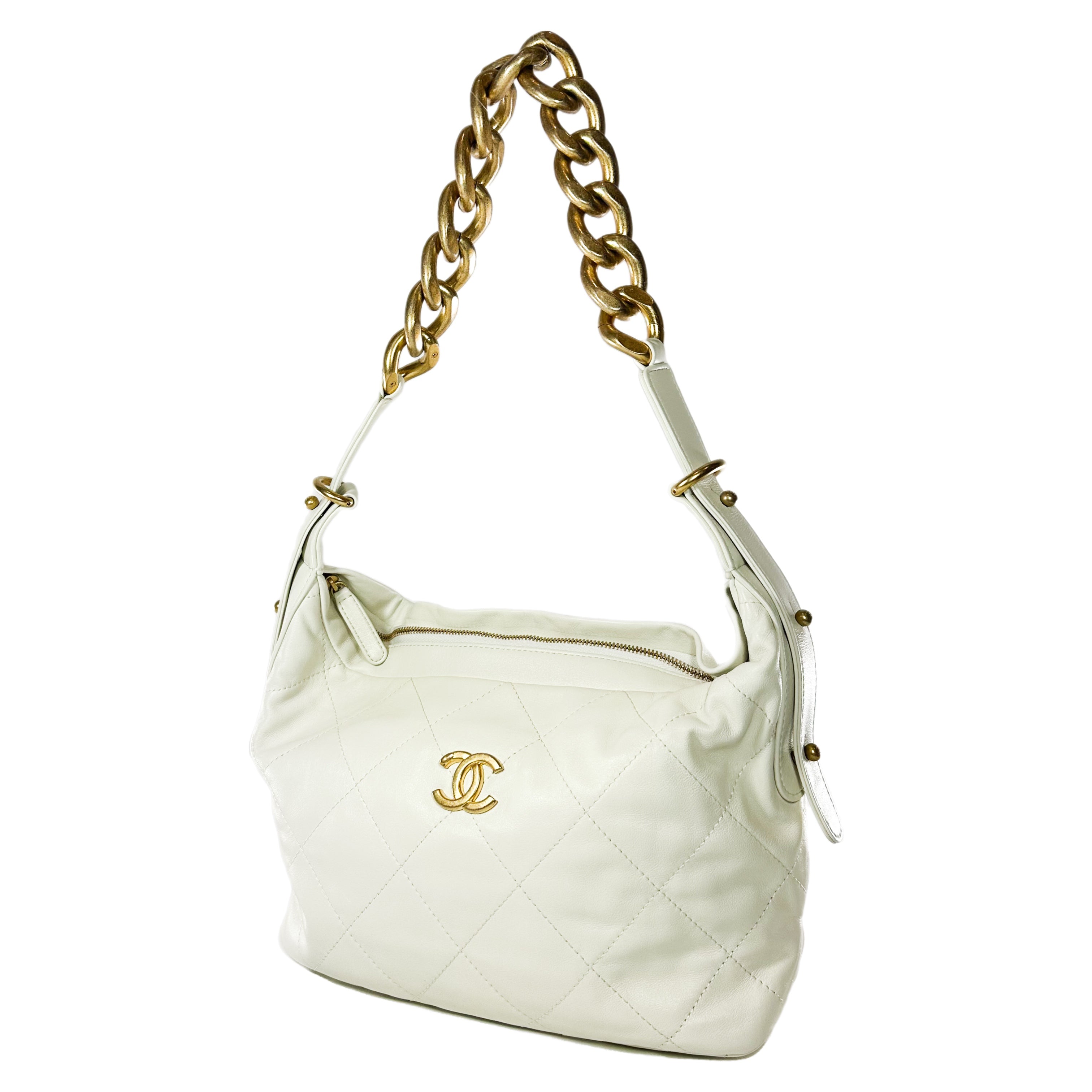 Chanel White Quilted Daily Hobo Bag