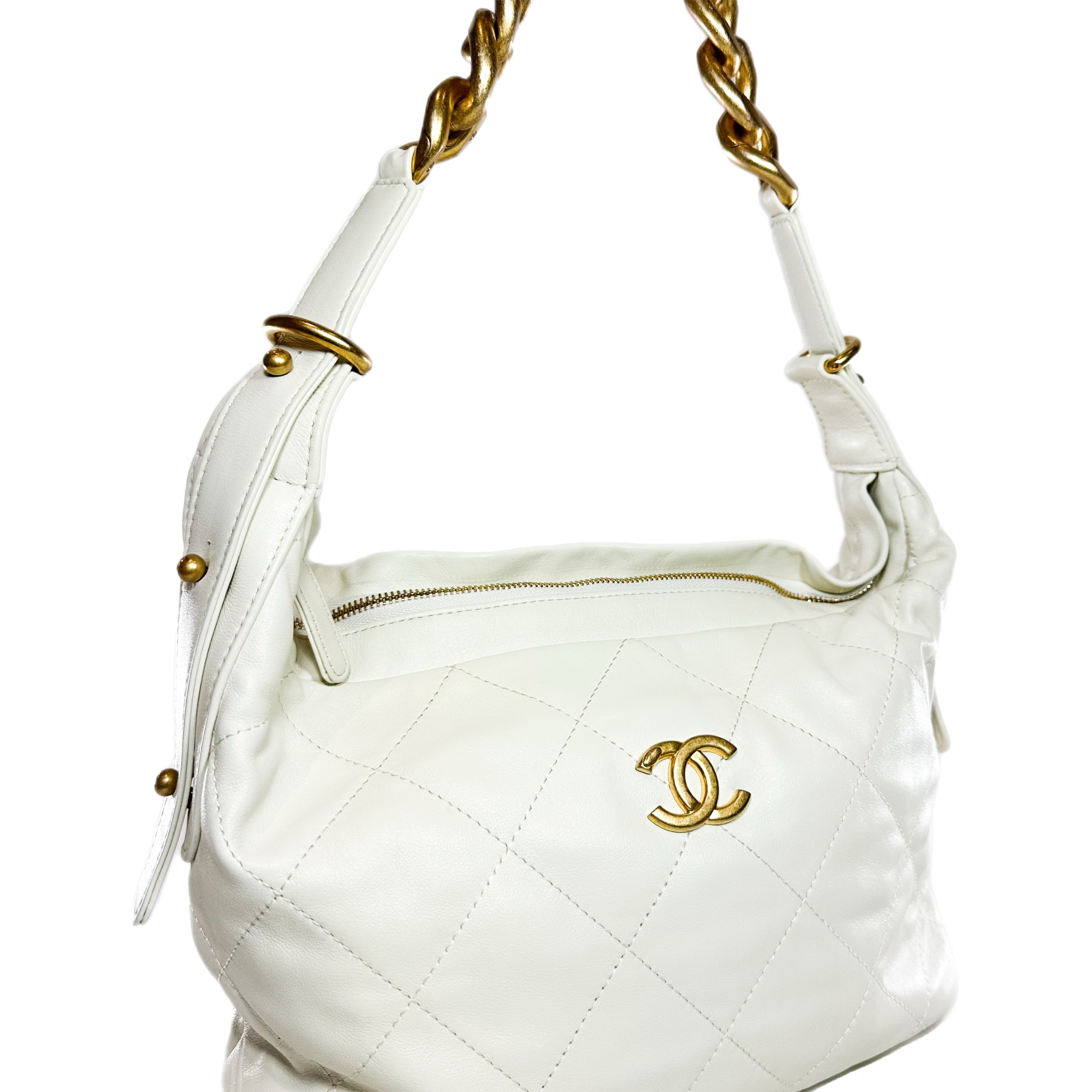 Chanel White Quilted Daily Hobo Bag