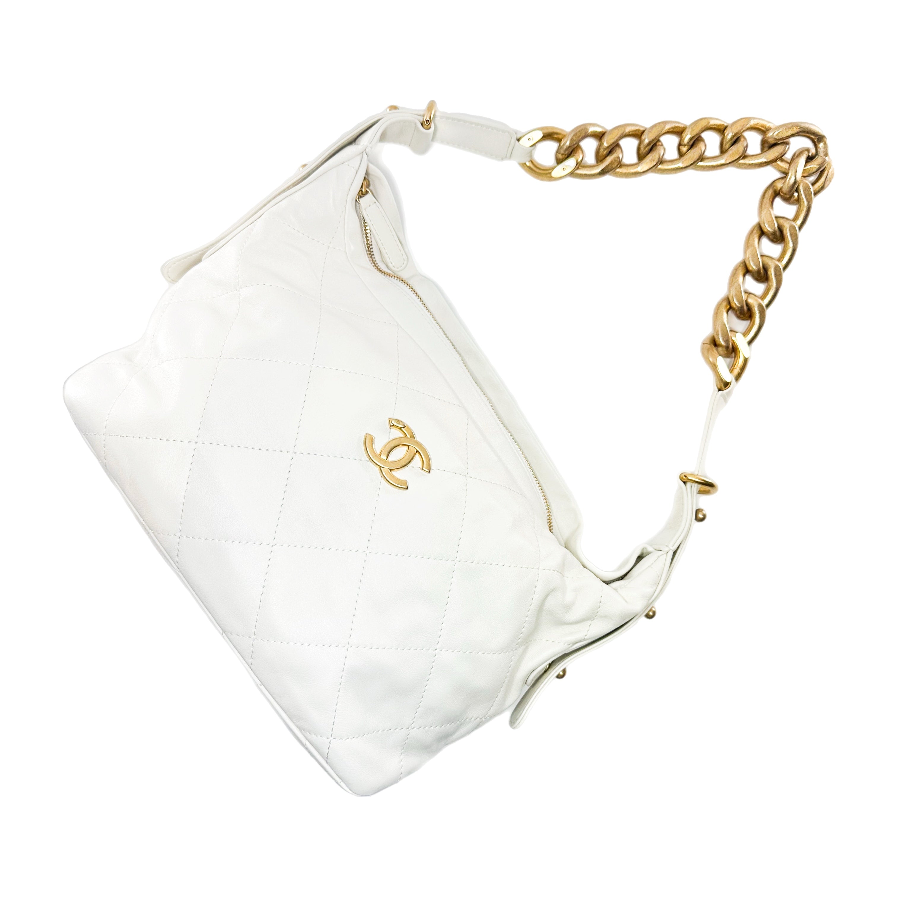 Chanel White Quilted Daily Hobo Bag