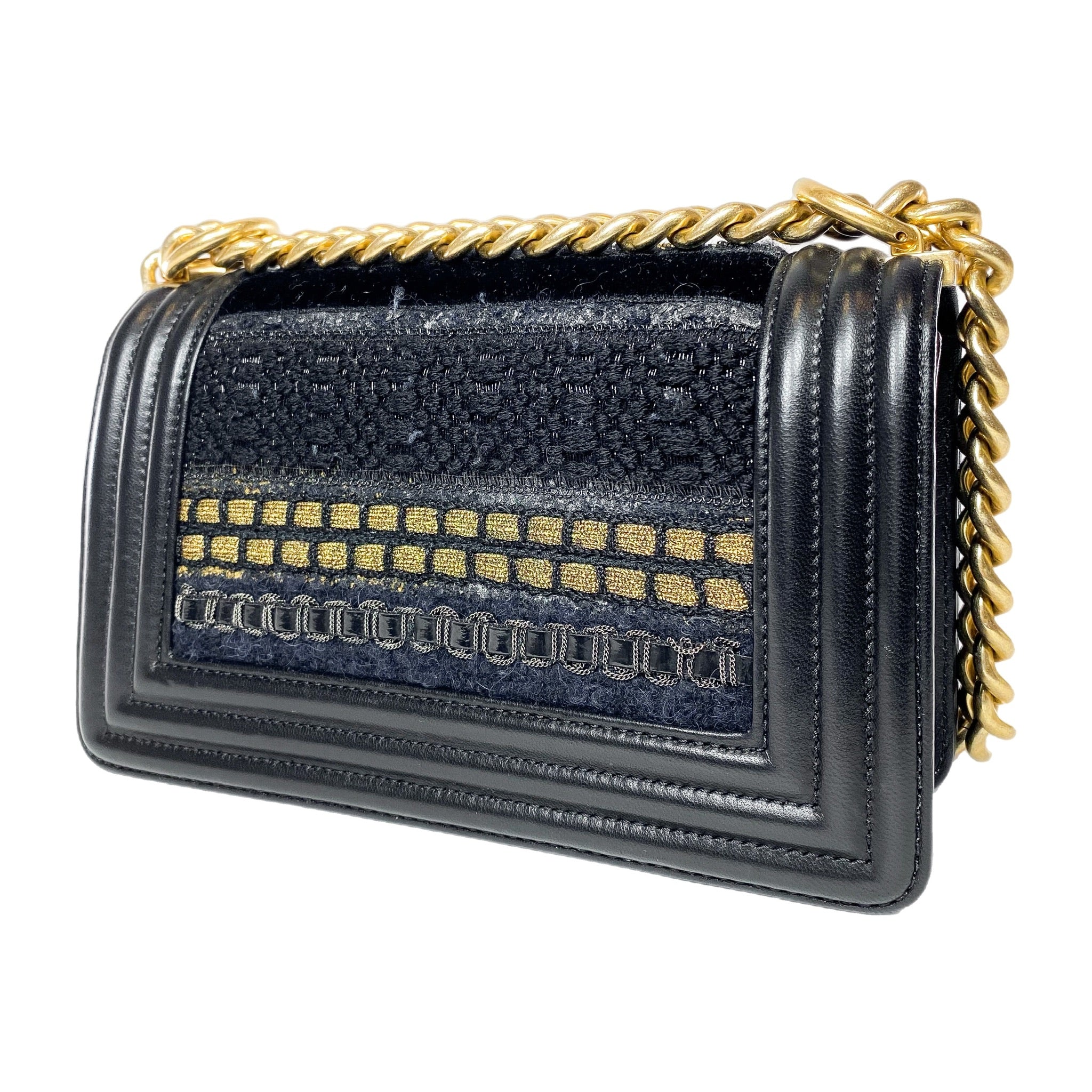 Chanel Black Embellished Tweed Small Boy Bag