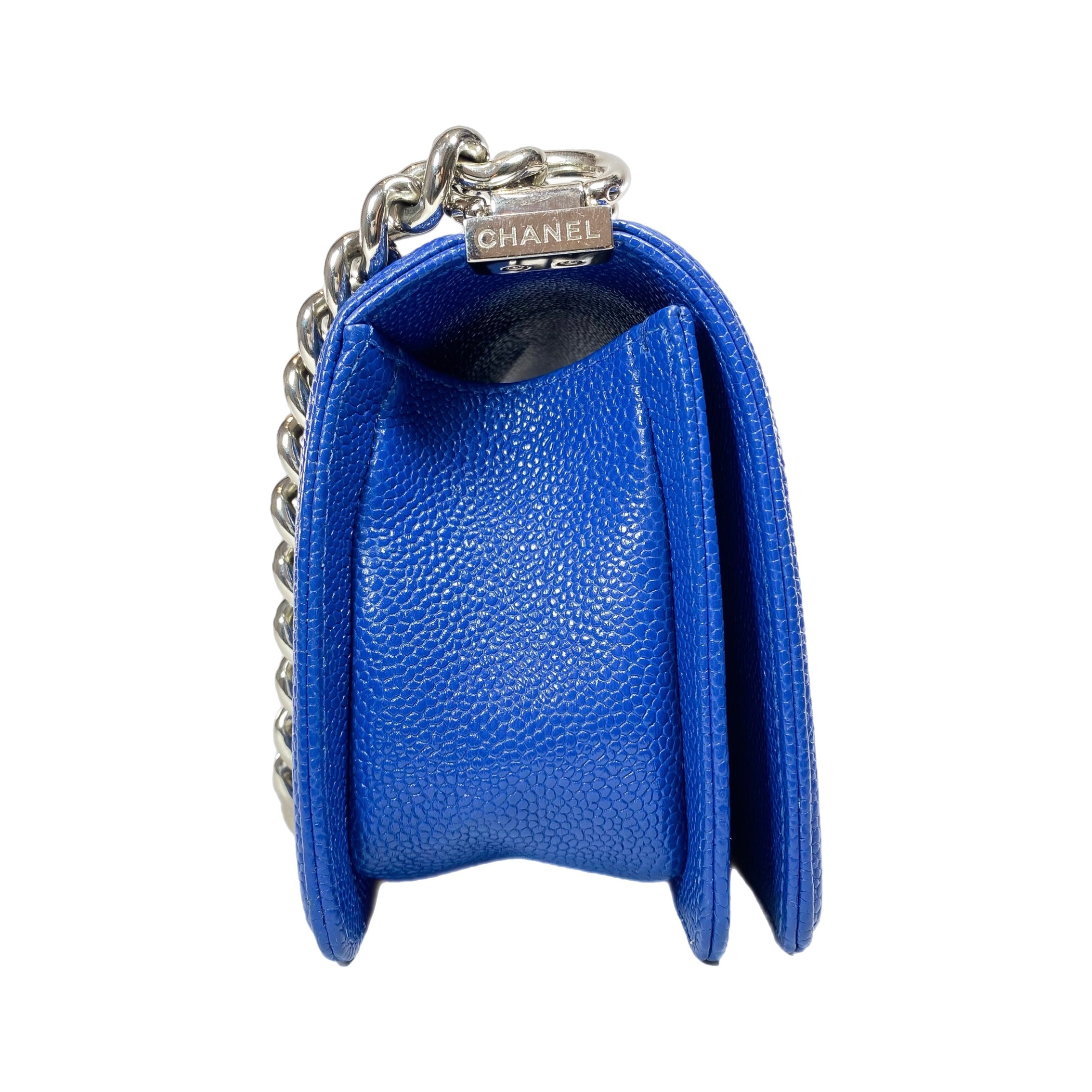 Chanel Blue Chevron Caviar Small Boy Flap Bag