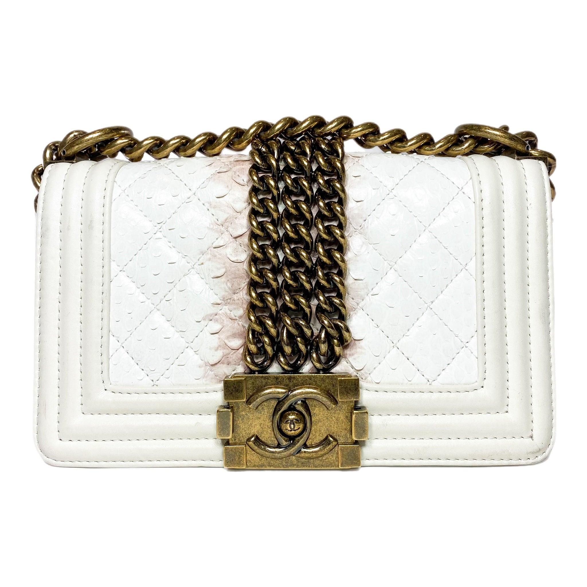 Chanel Ombre White Python Rock Chain Small Boy Bag