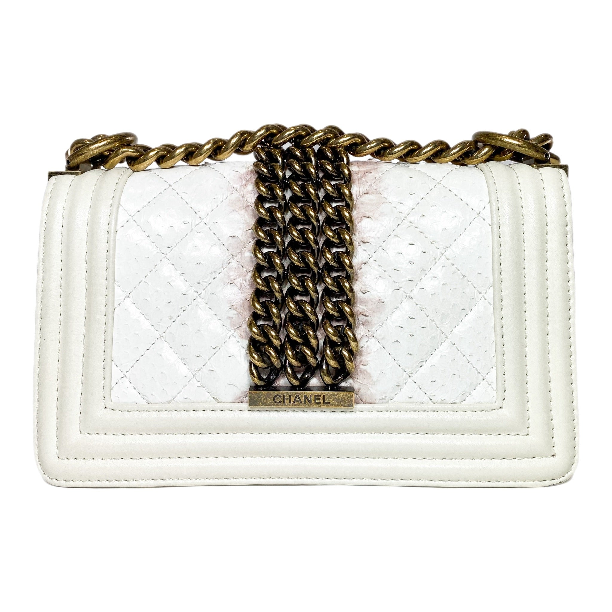 Chanel Ombre White Python Rock Chain Small Boy Bag