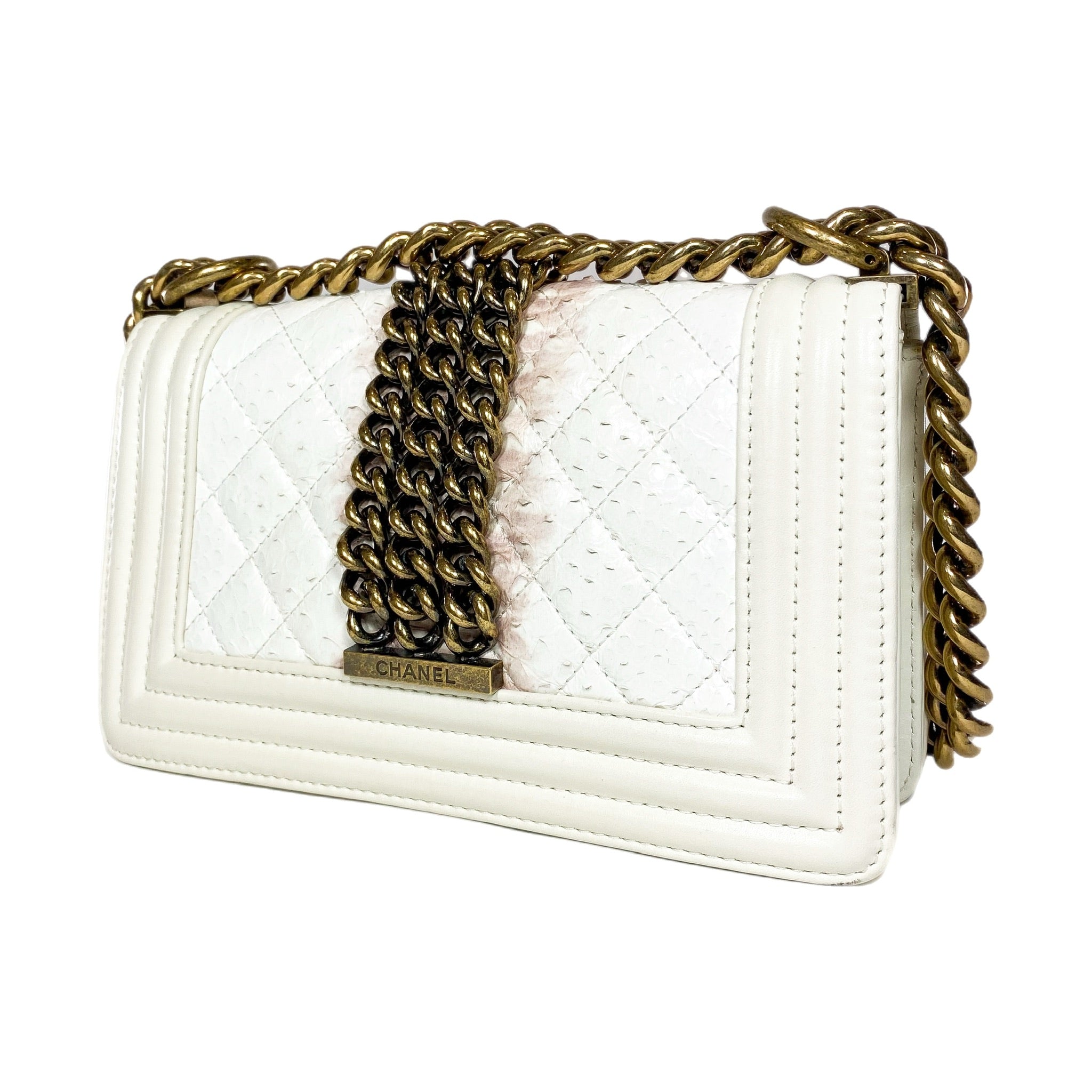 Chanel Ombre White Python Rock Chain Small Boy Bag