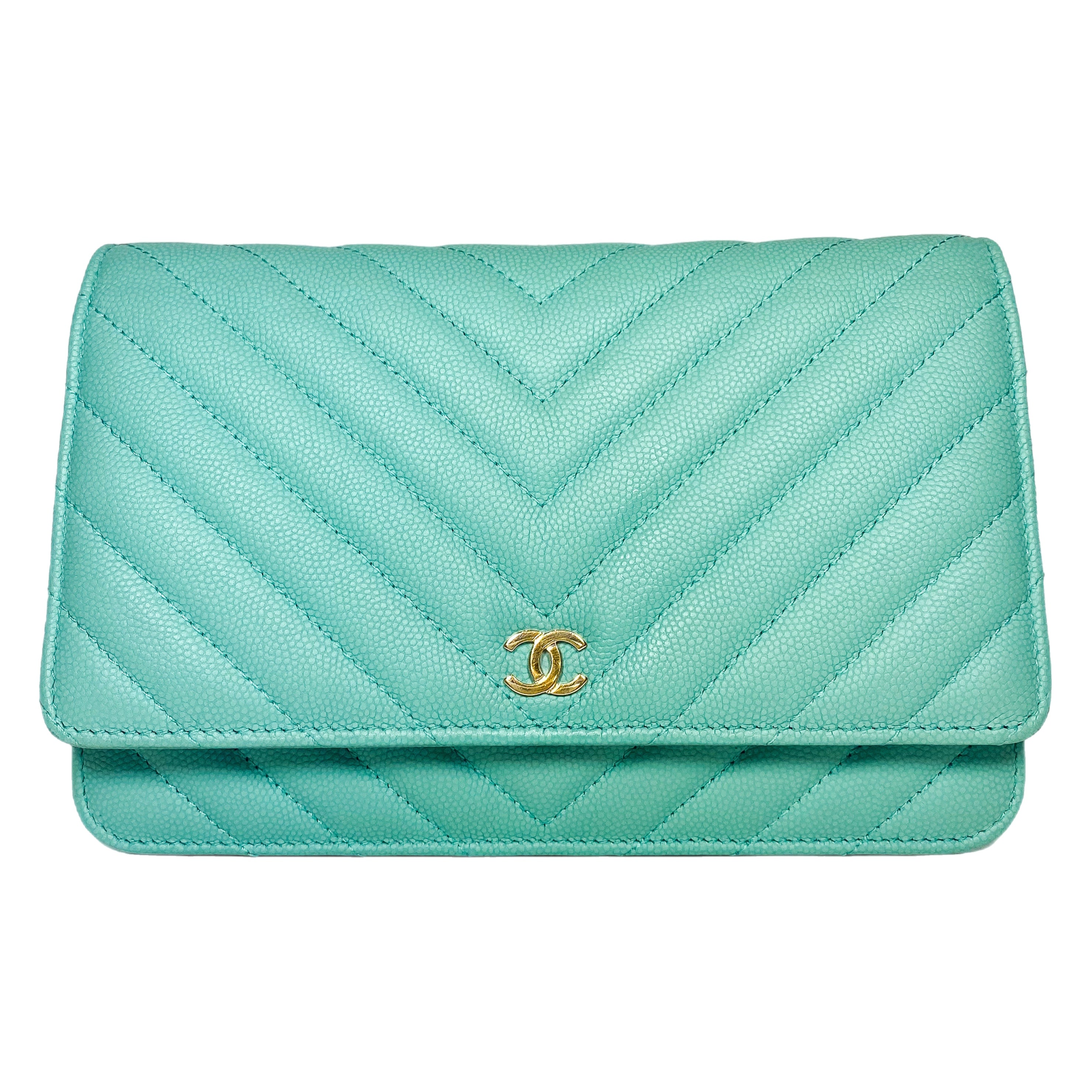 Chanel Aqua Blue Chevron Caviar Wallet on Chain Consign of the