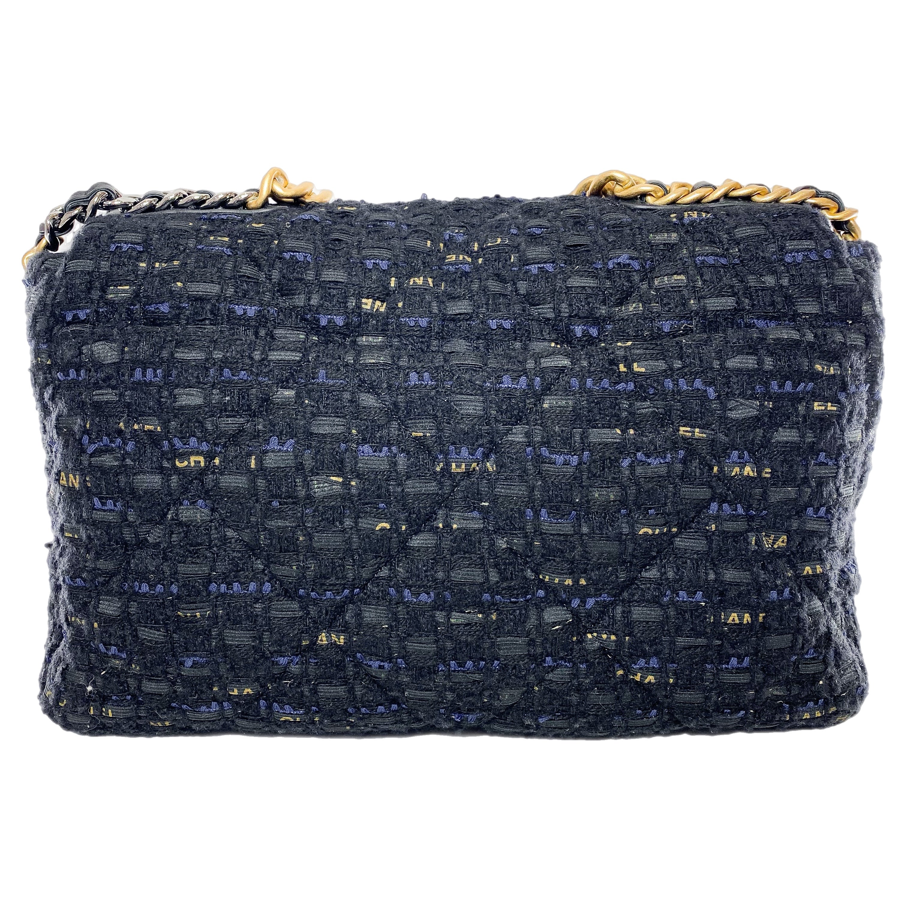 Chanel 19 Maxi Navy Black Tweed Flap Bag