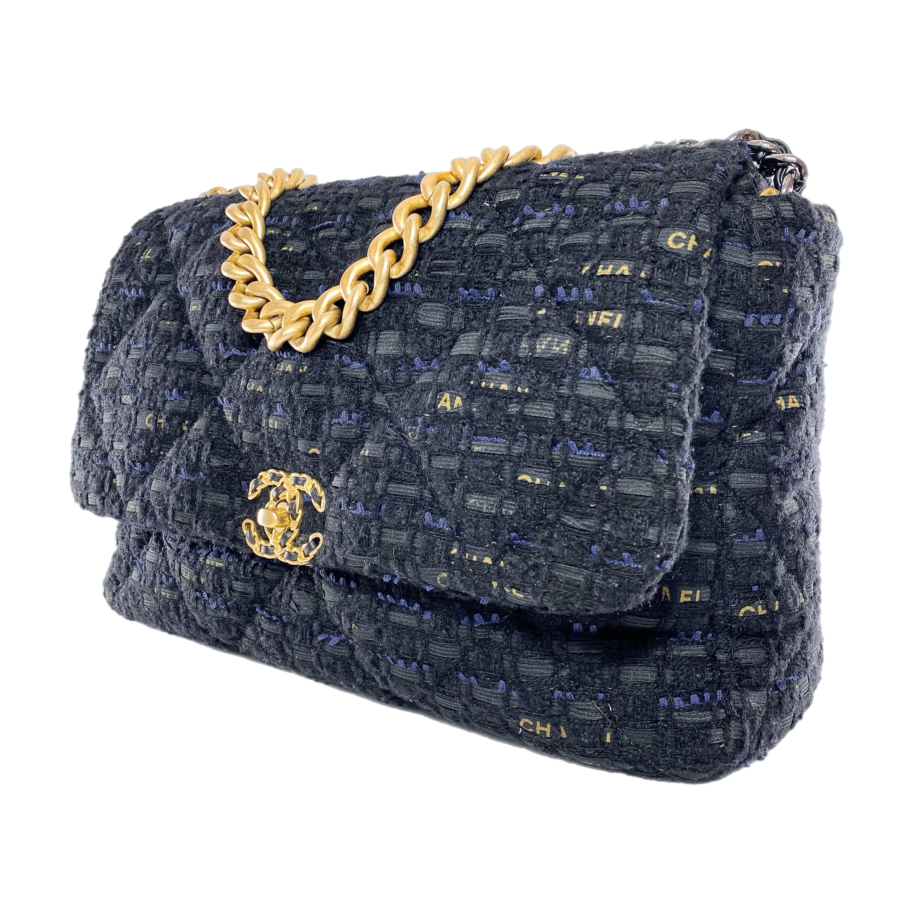 Chanel 19 Maxi Navy Black Tweed Flap Bag