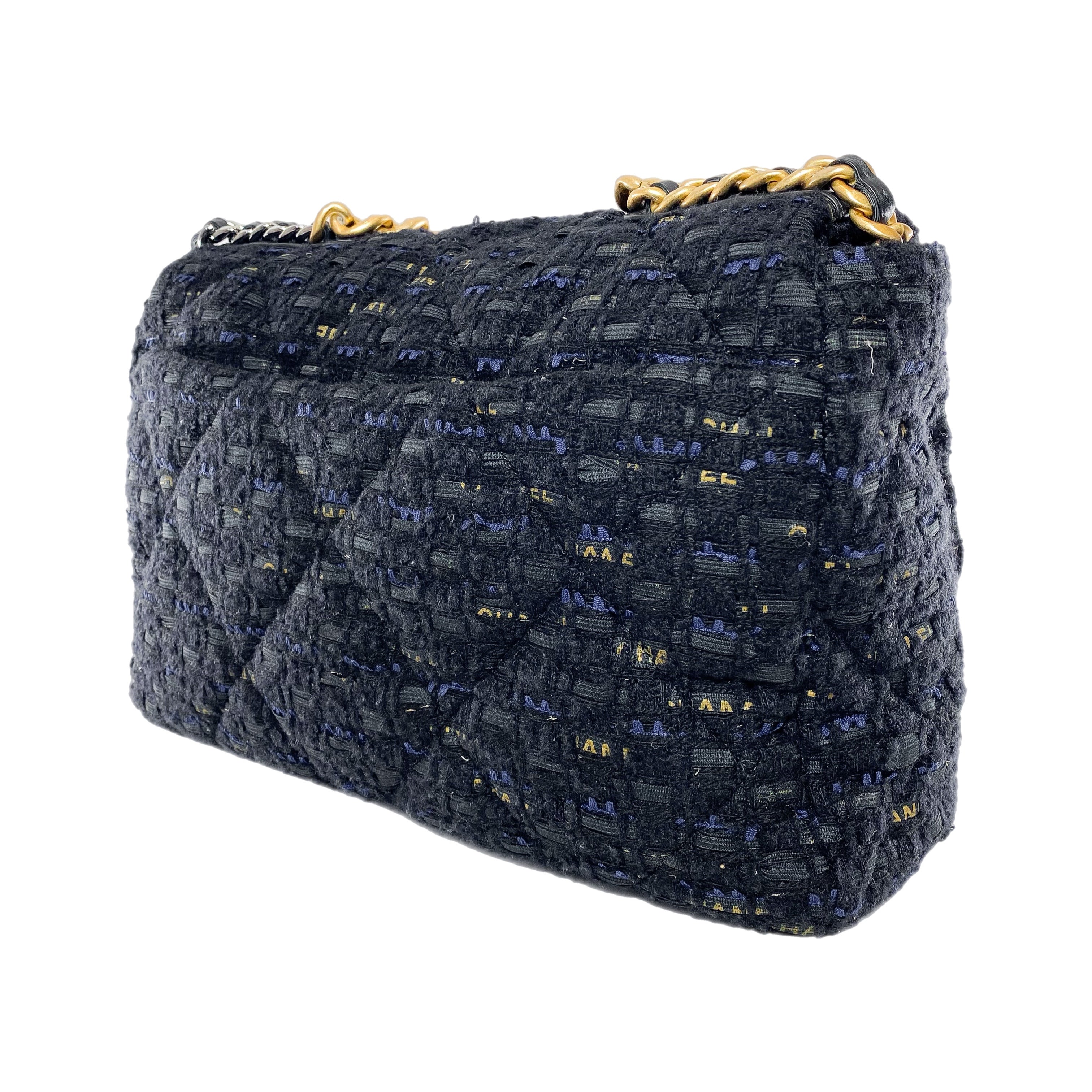 Chanel 19 Maxi Navy Black Tweed Flap Bag