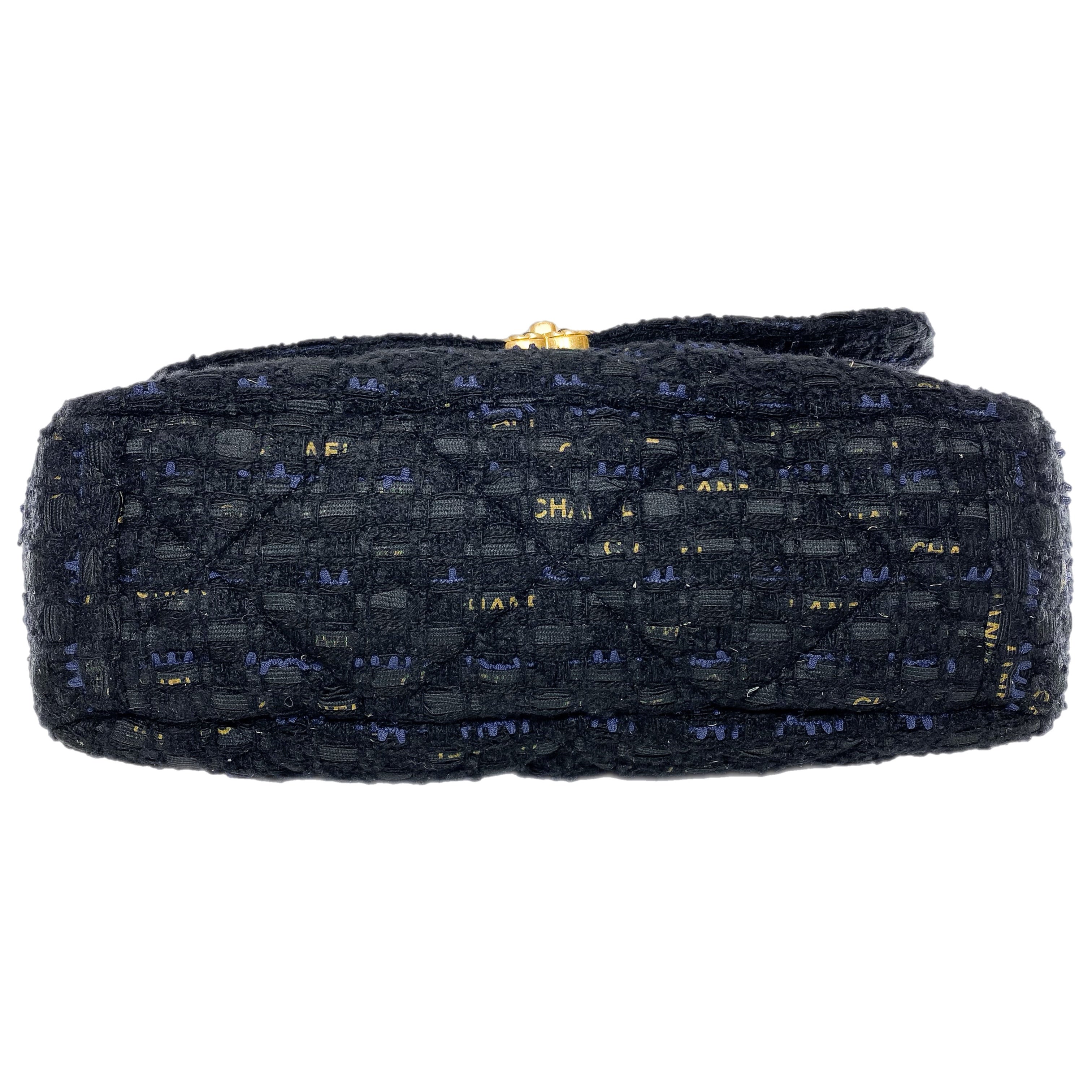 Chanel 19 Maxi Navy Black Tweed Flap Bag