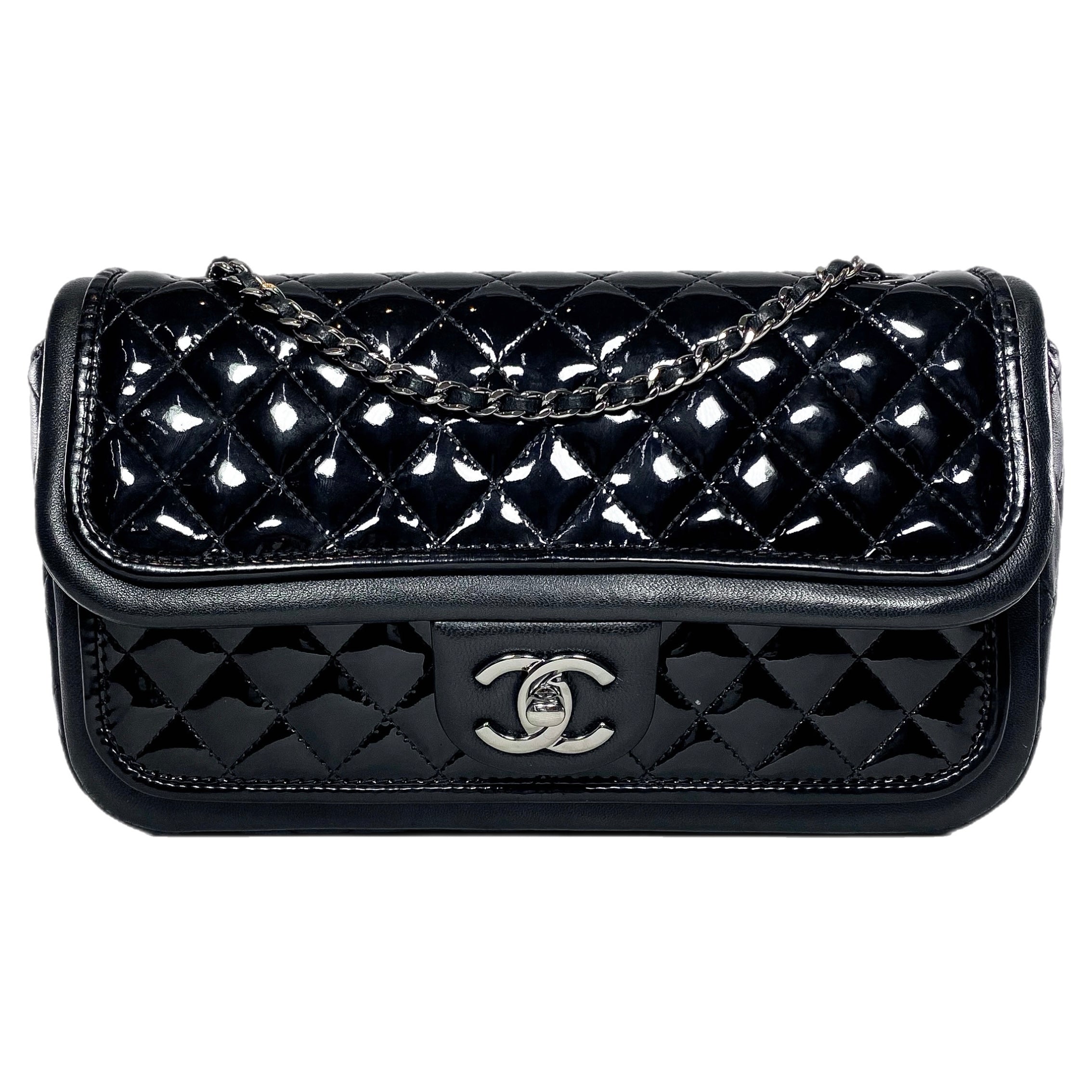 Chanel Black Patent Lambskin Medium Twist Flap Bag