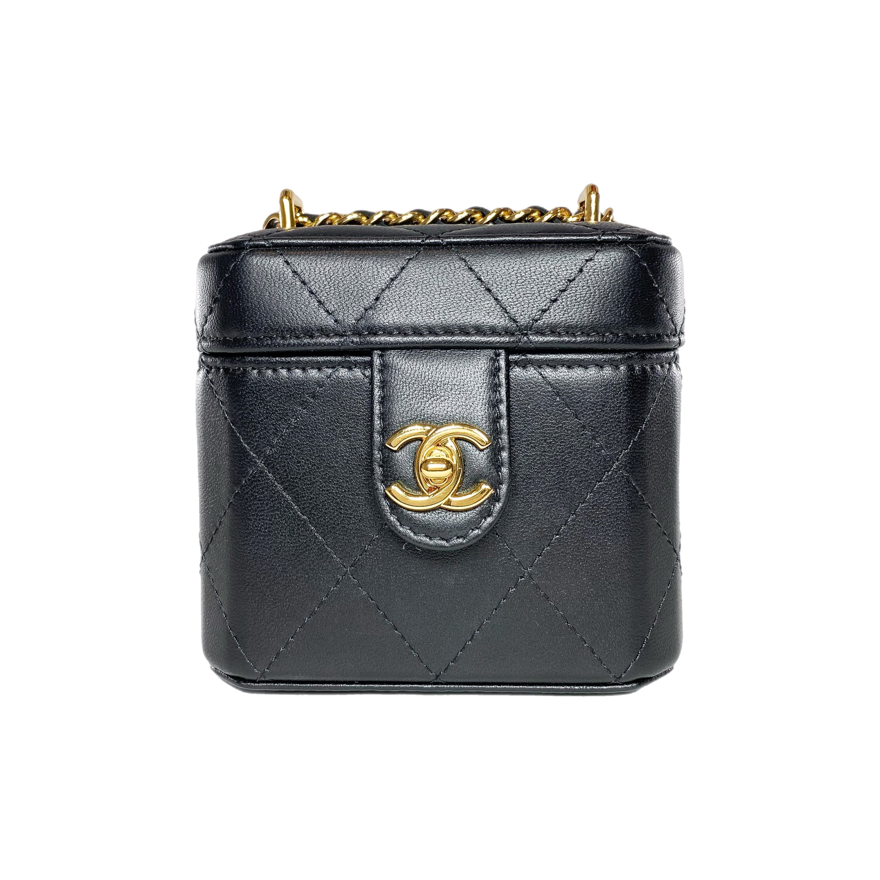 Chanel Black Quilted Mini Vanity Clutch with Chain