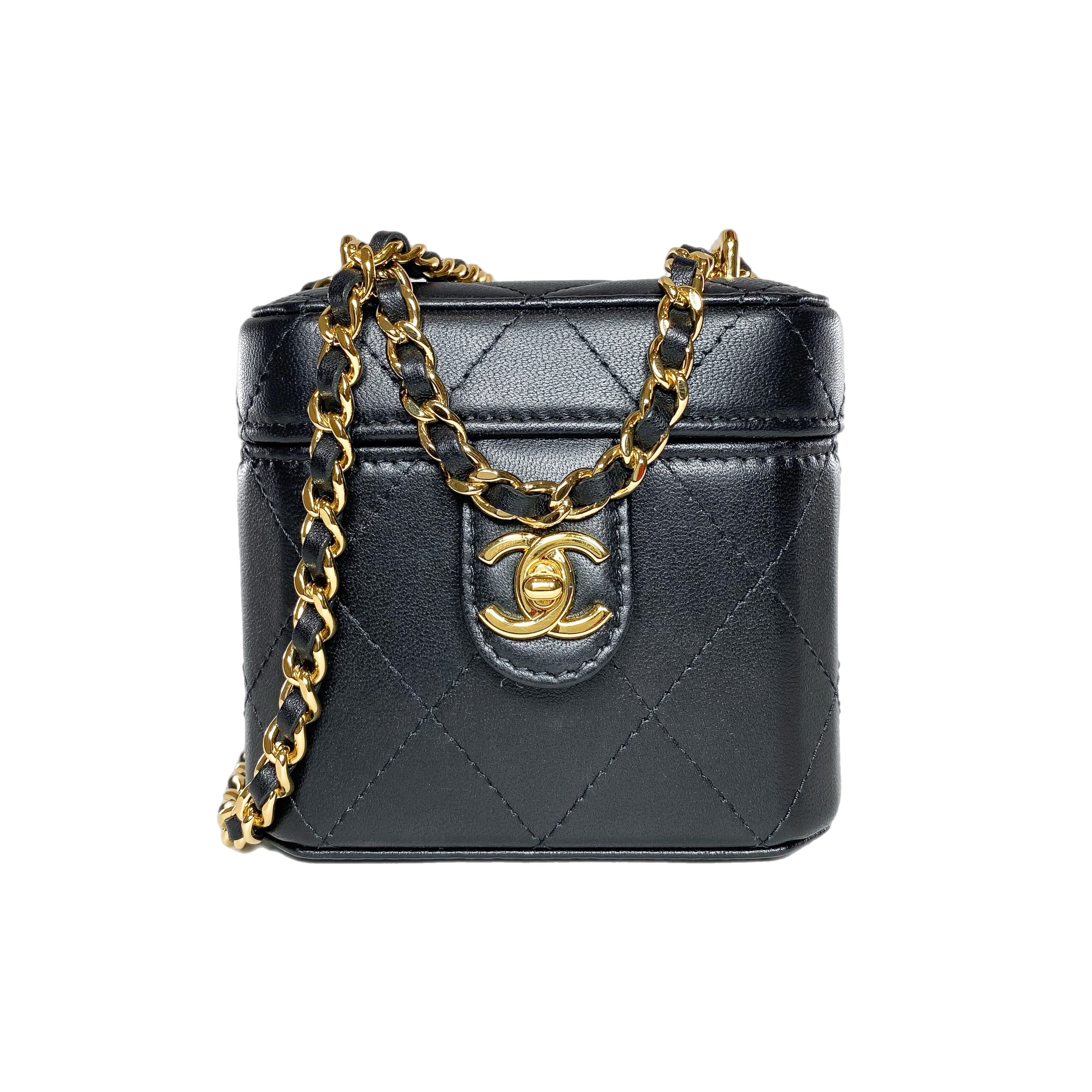 Chanel Black Quilted Mini Vanity Clutch with Chain