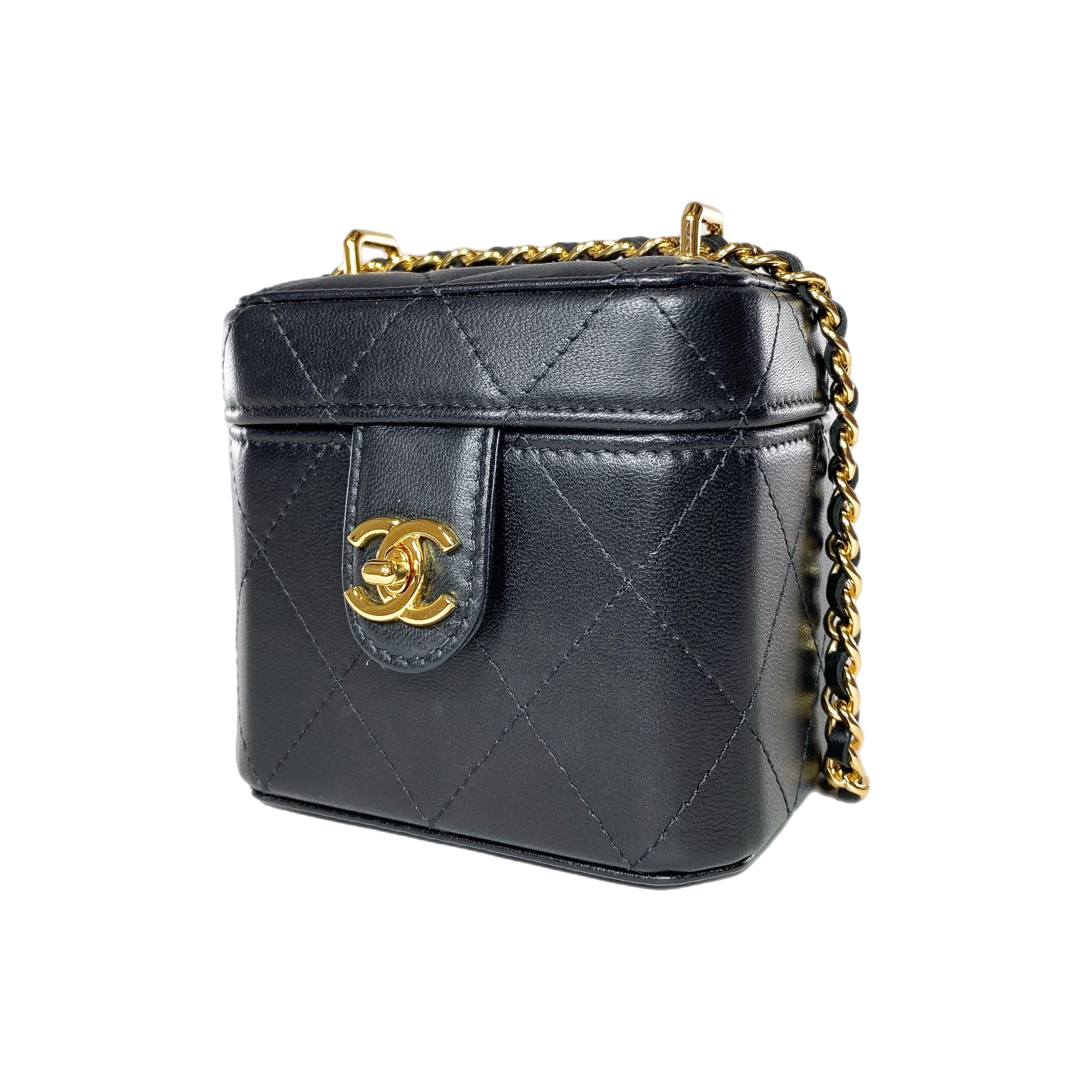 Chanel Black Quilted Mini Vanity Clutch with Chain