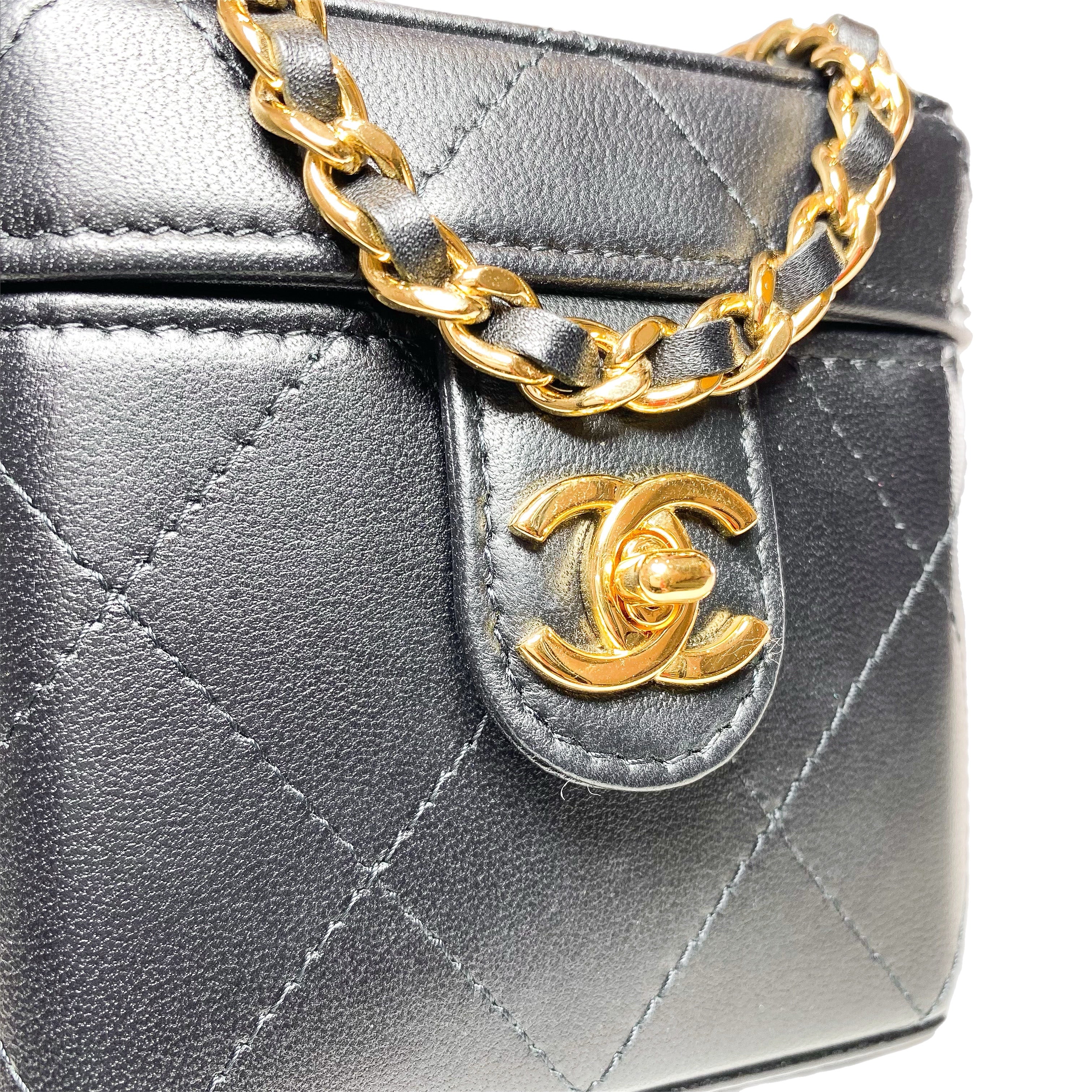 Chanel Black Quilted Mini Vanity Clutch with Chain