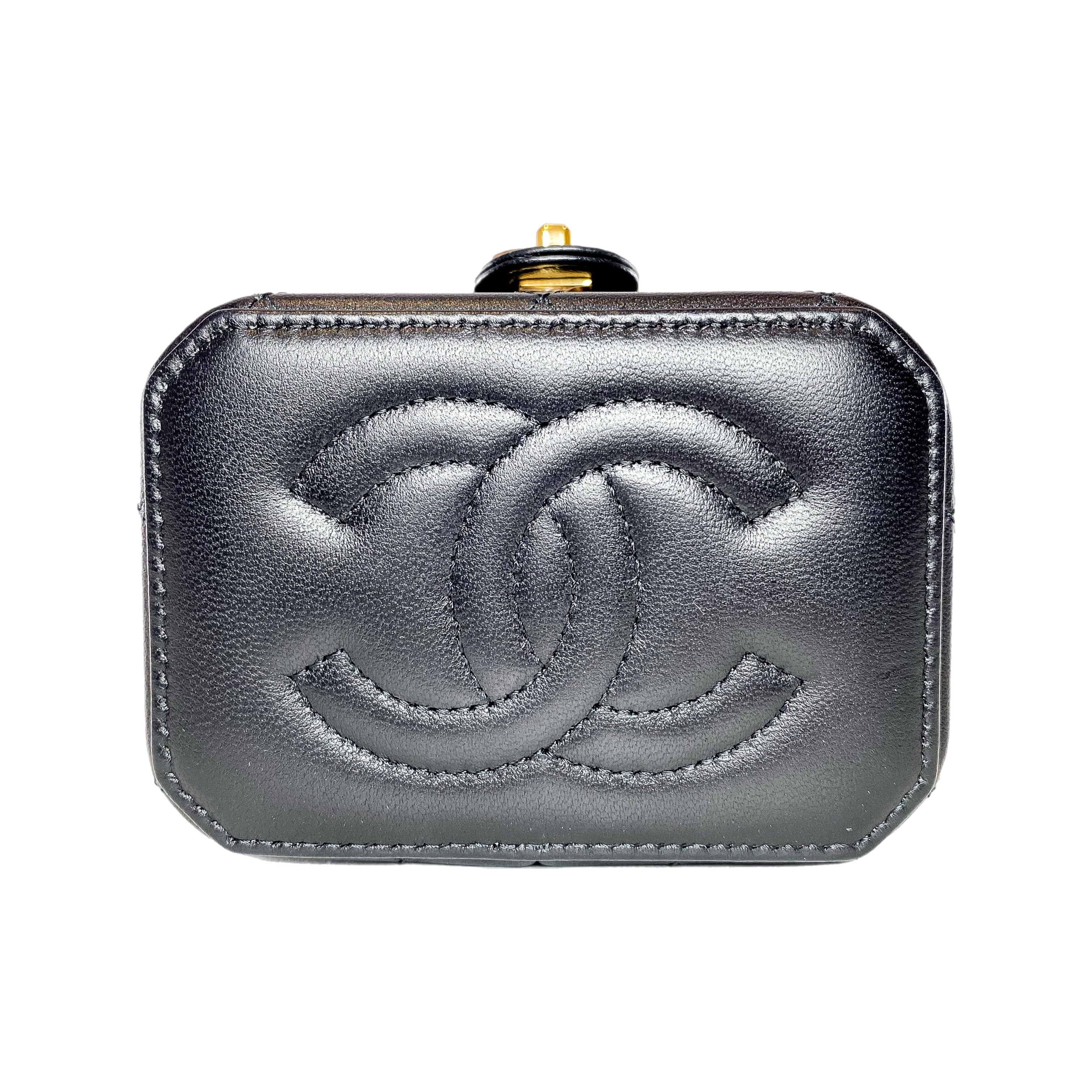 Chanel Black Quilted Mini Vanity Clutch with Chain