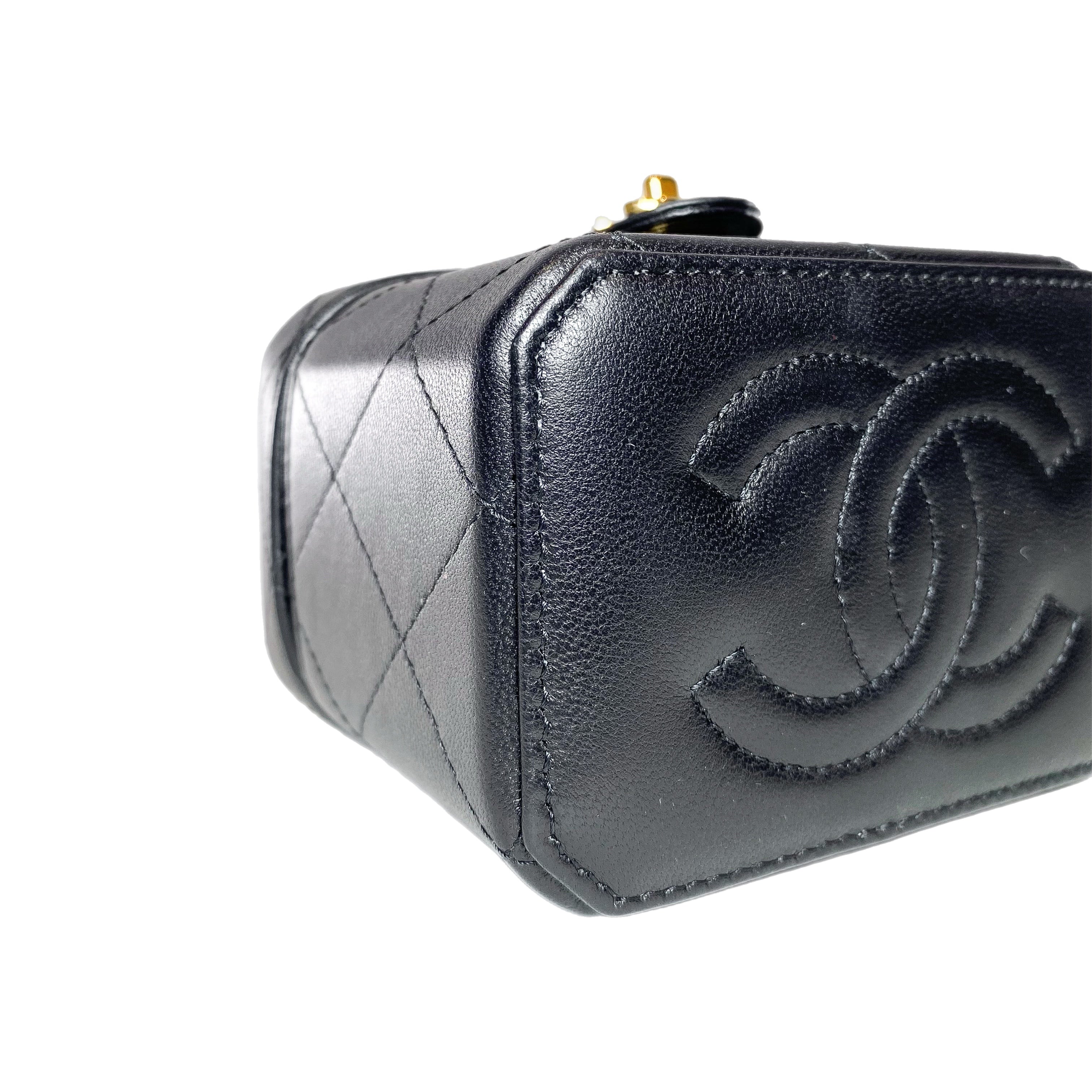 Chanel Black Quilted Mini Vanity Clutch with Chain