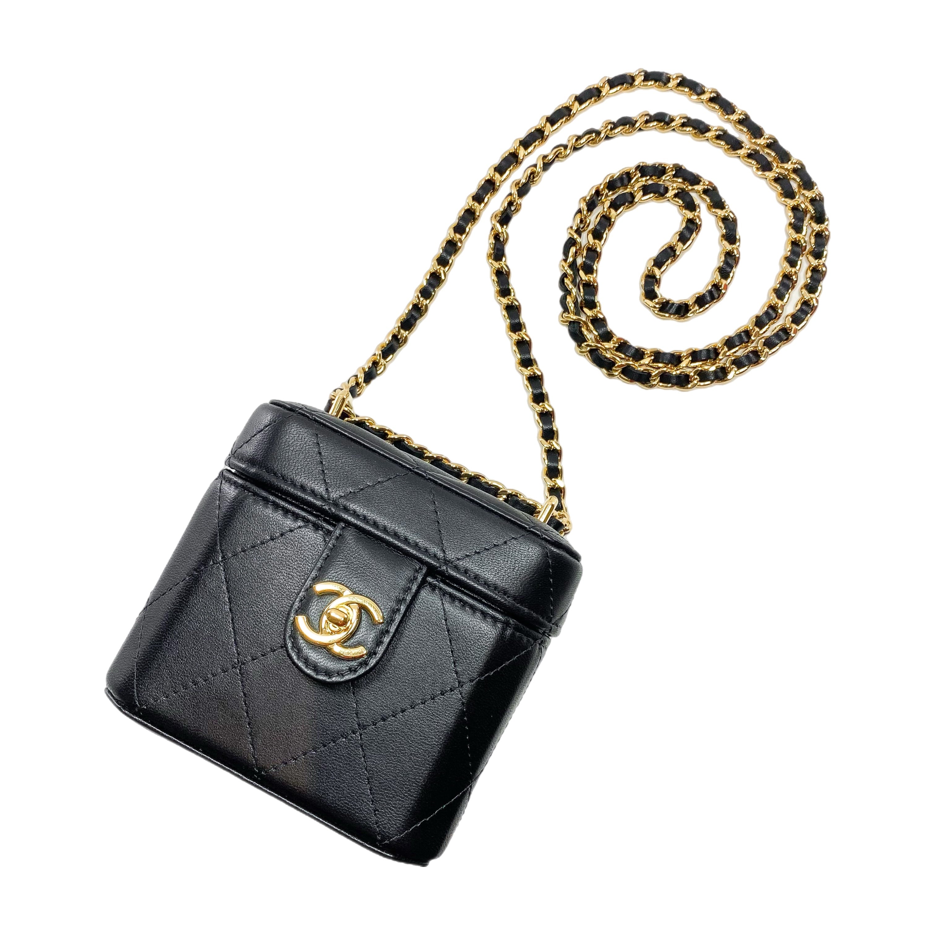 Chanel Black Quilted Mini Vanity Clutch with Chain