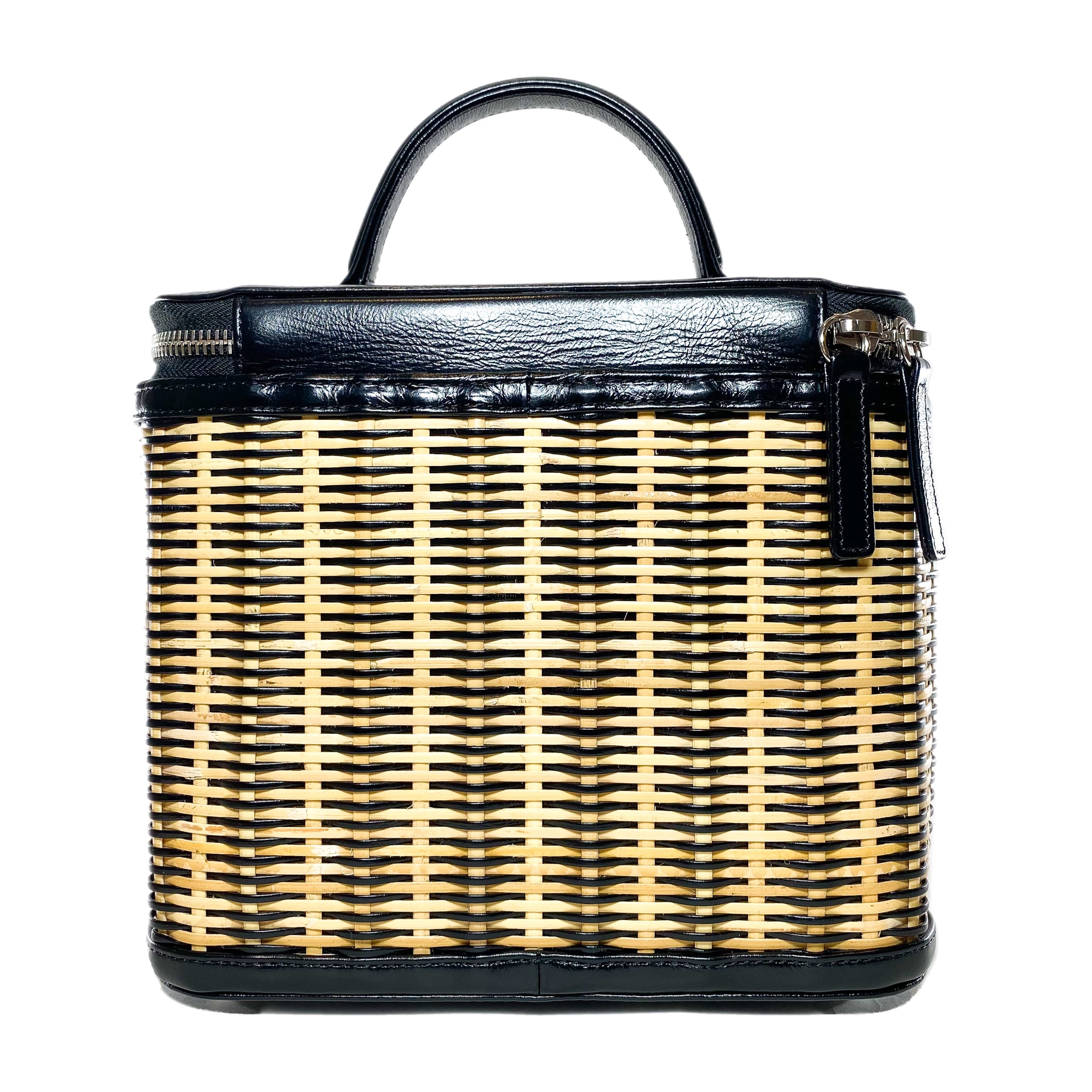 Chanel Beige Black Glazed Calfskin Raffia Take Away Vanity Case