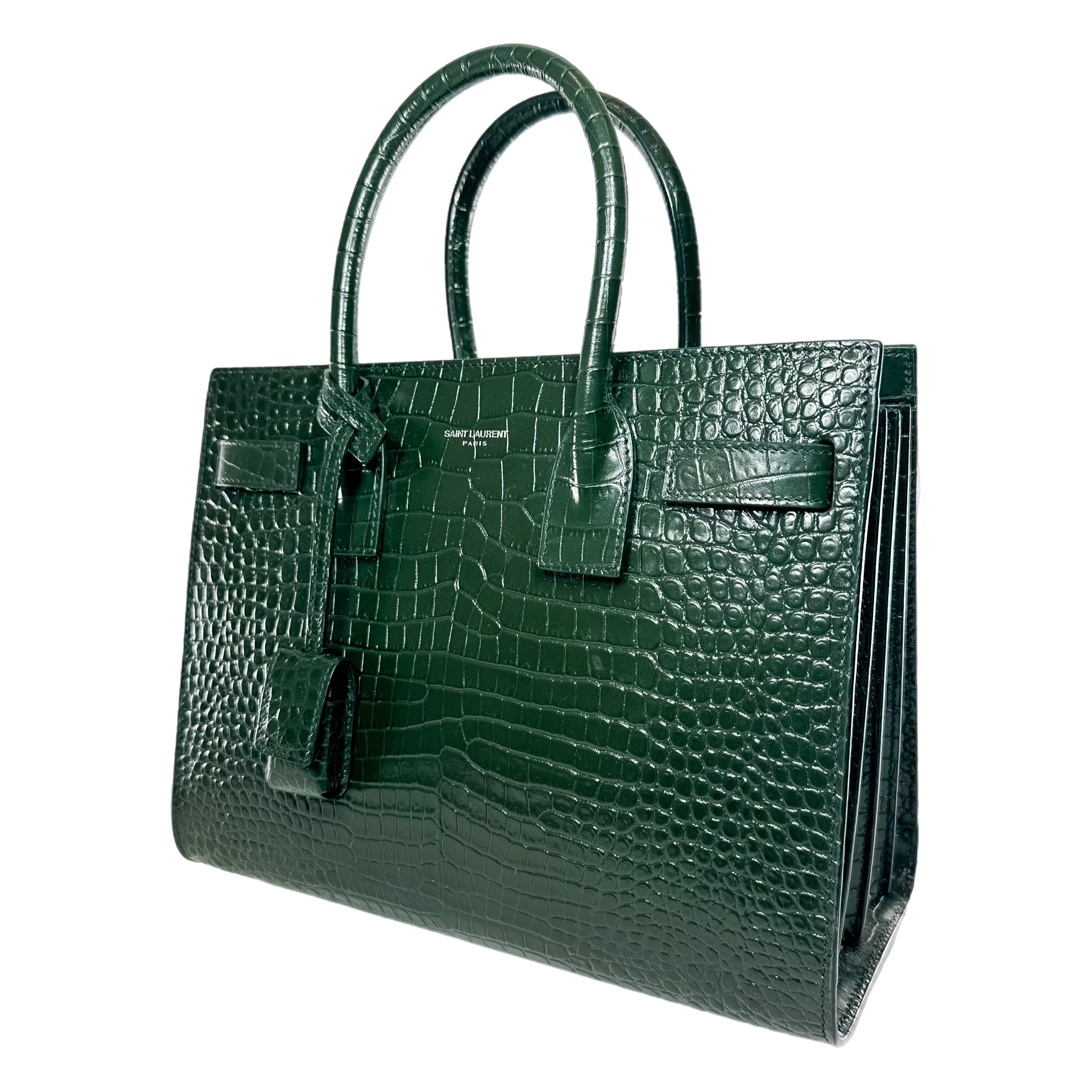 Saint Laurent Green Embossed Crocodile Sac de Jour