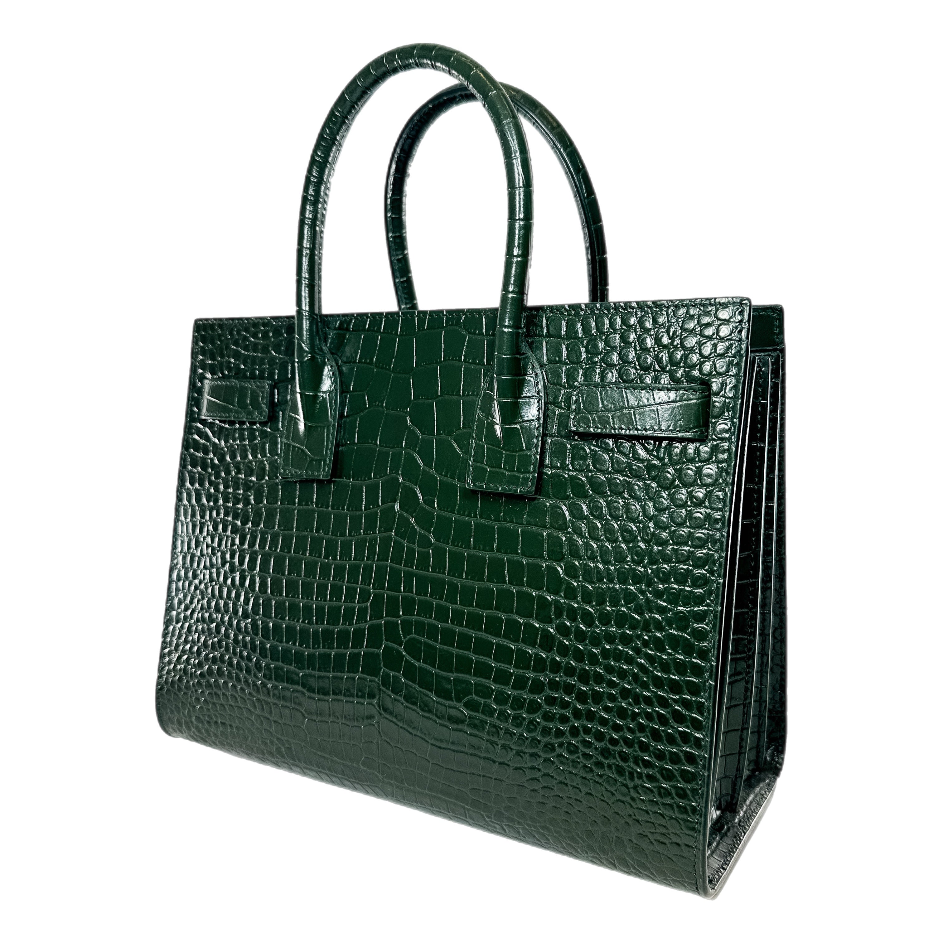 Saint Laurent Green Embossed Crocodile Sac de Jour