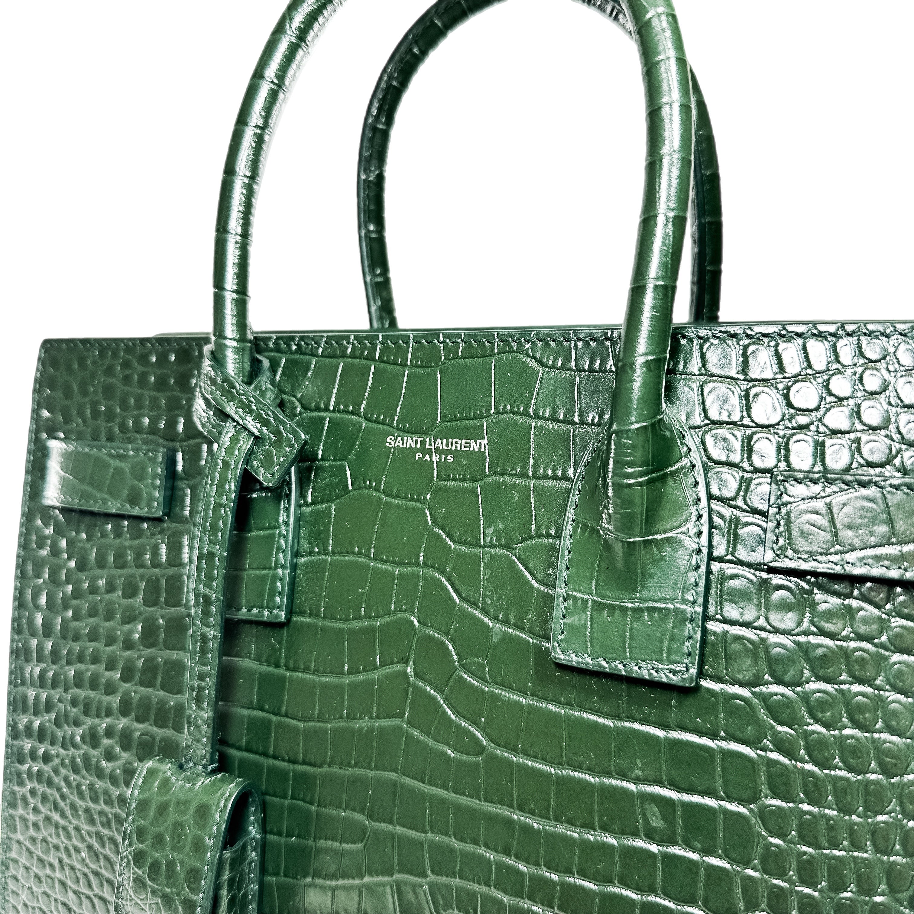 Saint Laurent Green Embossed Crocodile Sac de Jour