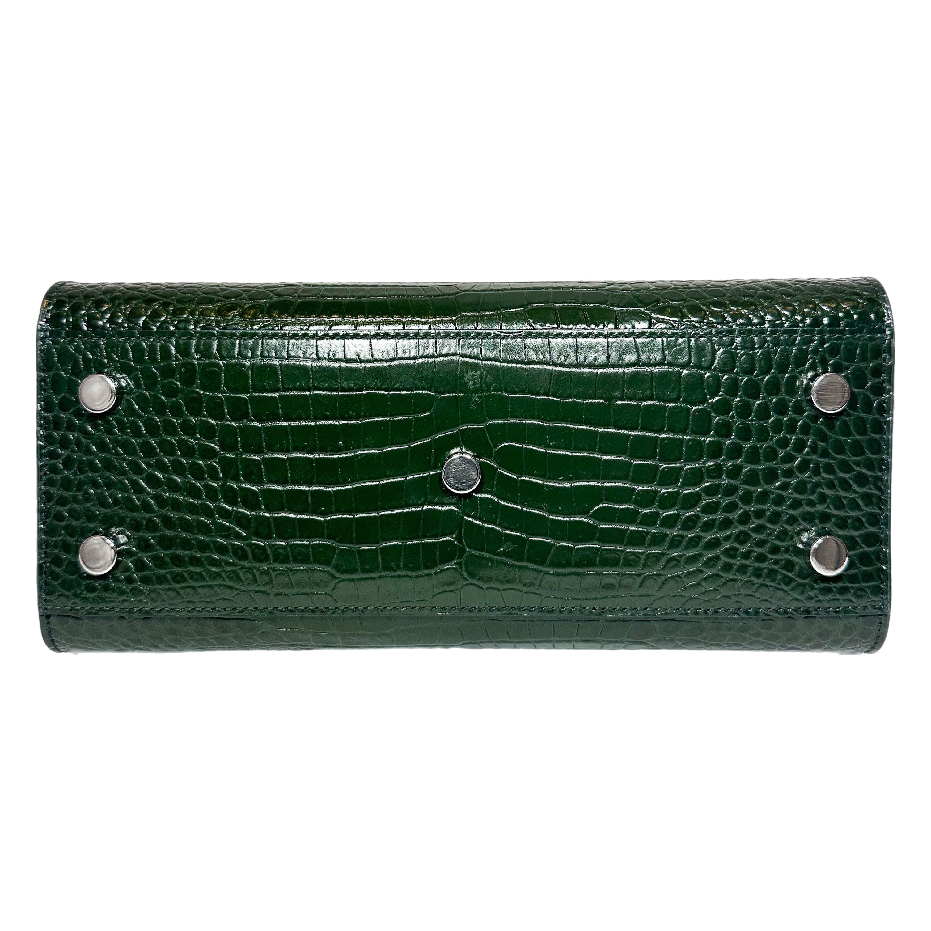 Saint Laurent Green Embossed Crocodile Sac de Jour