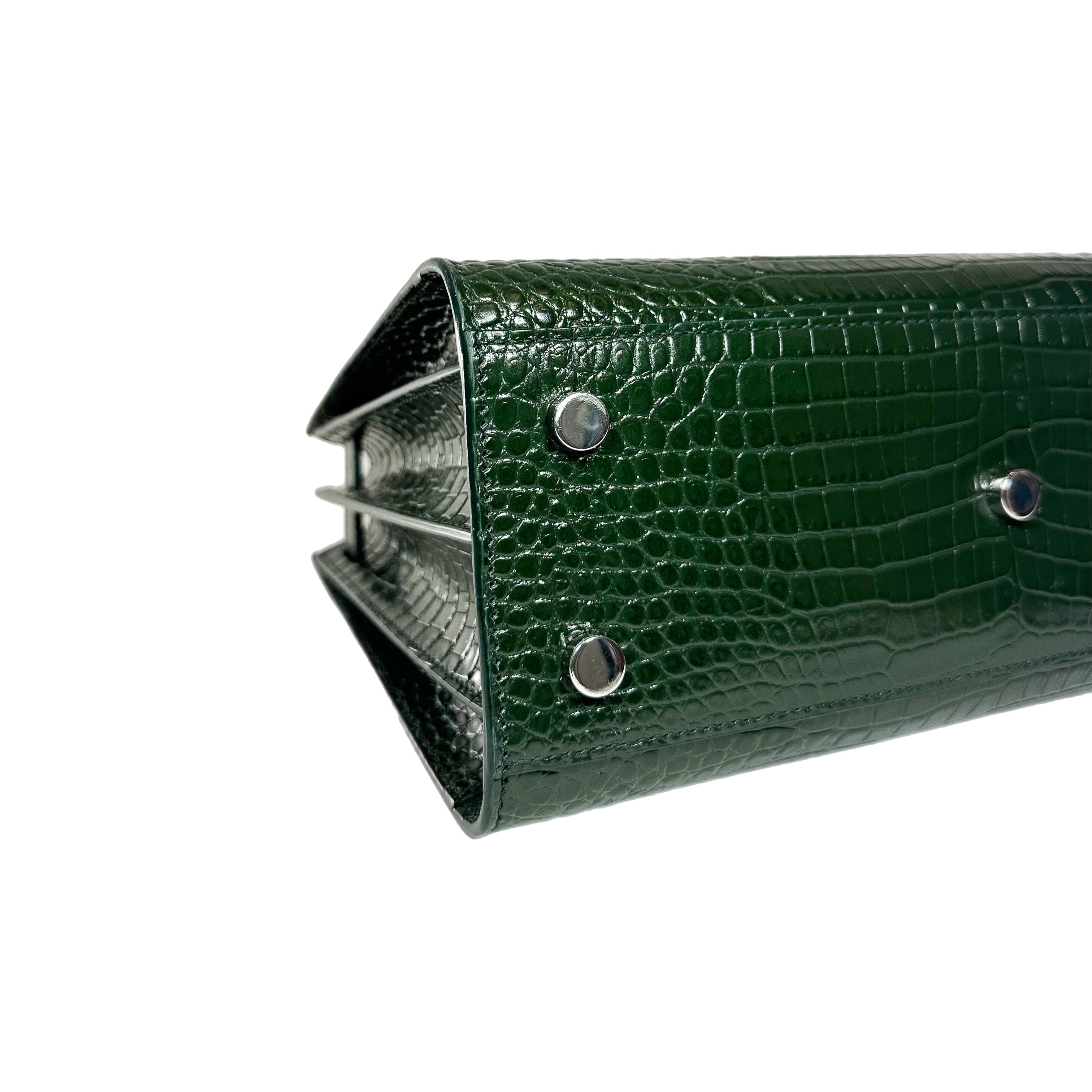 Saint Laurent Green Embossed Crocodile Sac de Jour