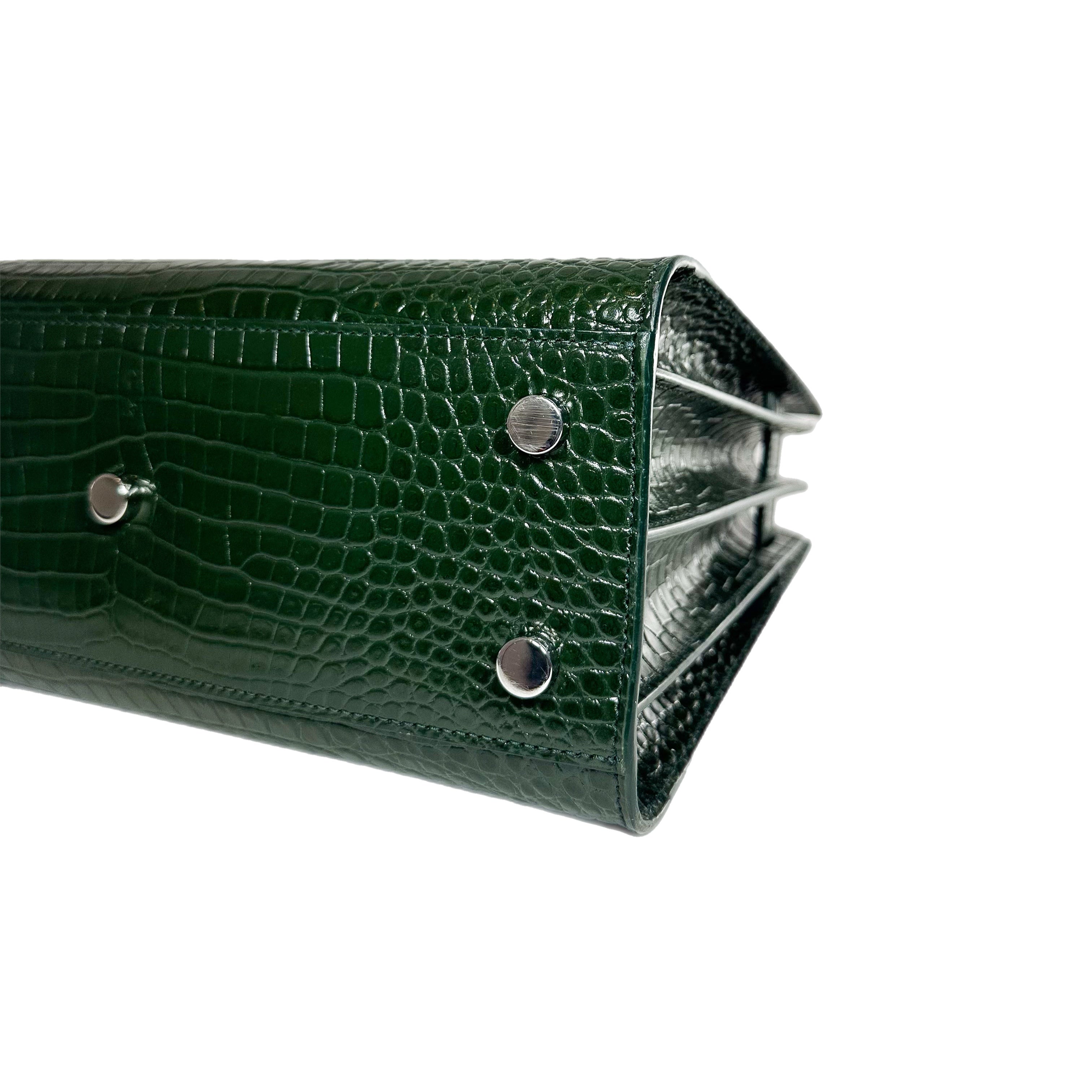 Saint Laurent Green Embossed Crocodile Sac de Jour