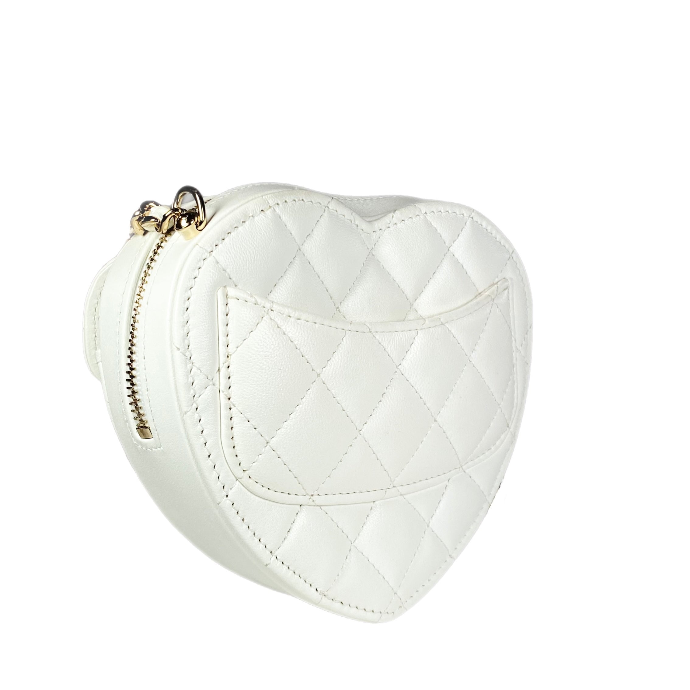 Chanel CC In Love Heart Clutch with Chain White Lambskin Light Gold Hardware