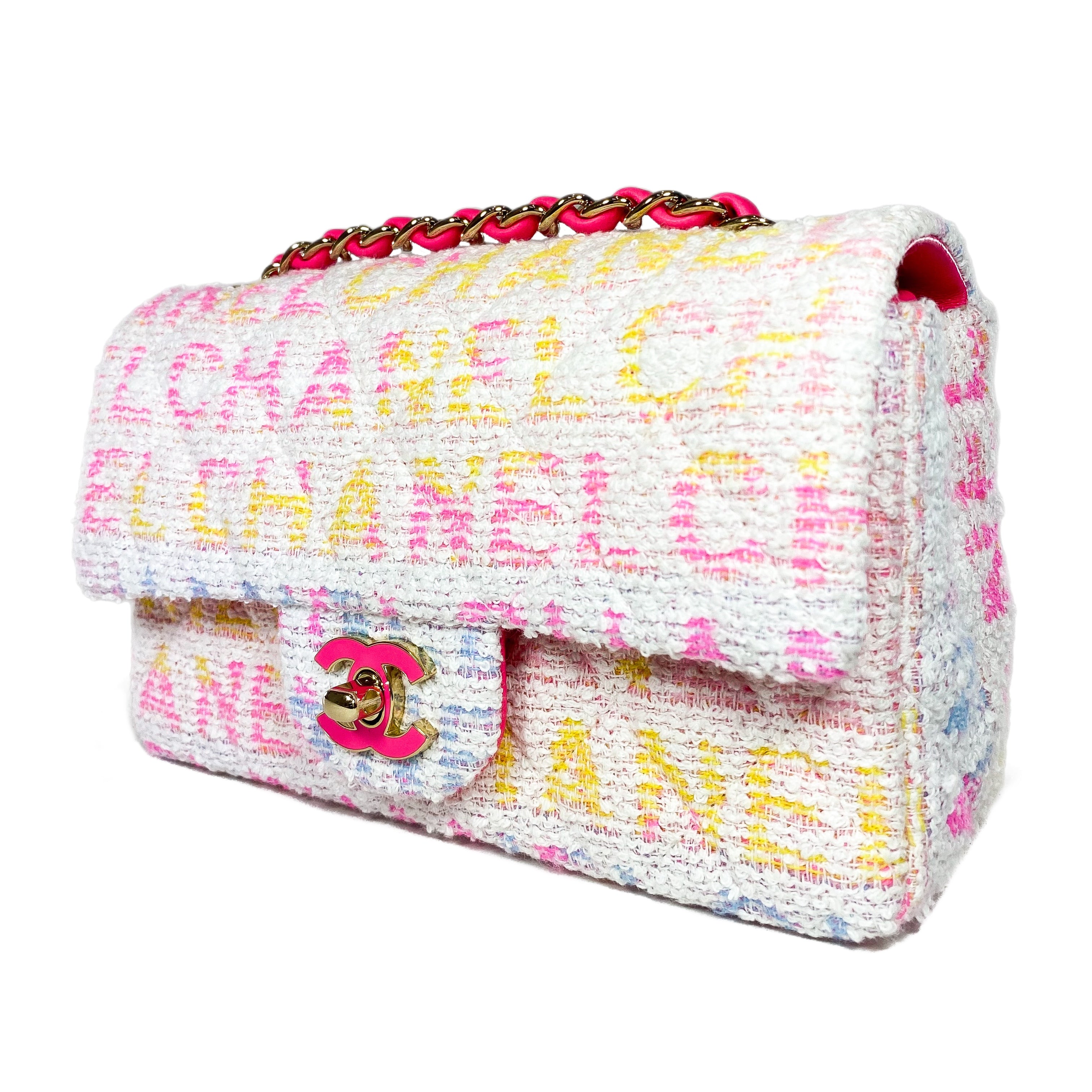 Chanel Quilted Pink Multicolor Tweed Mini Rectangular Flap Bag
