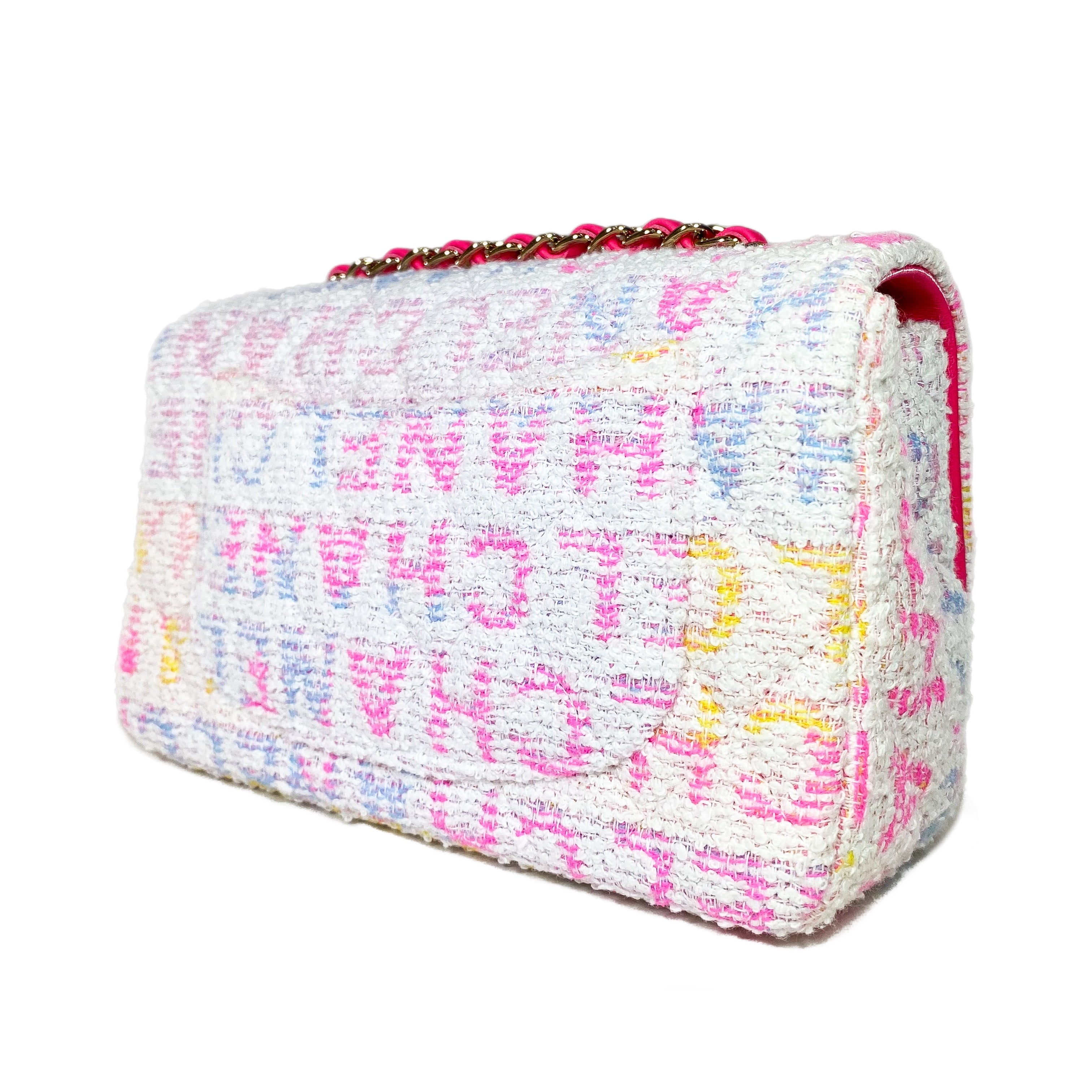 Chanel Quilted Pink Multicolor Tweed Mini Rectangular Flap Bag