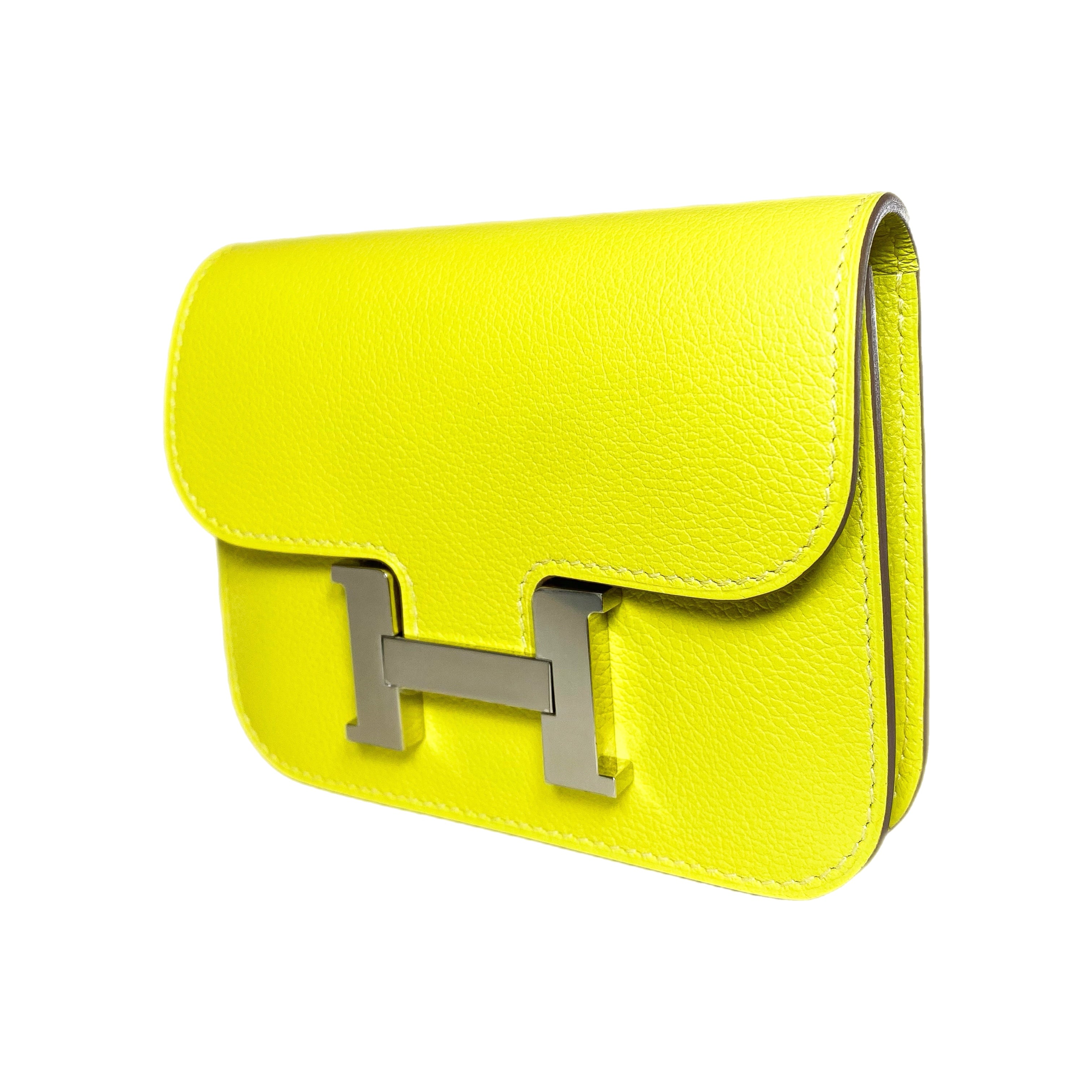 Hermes Lime Evercolor Constance Slim Wallet